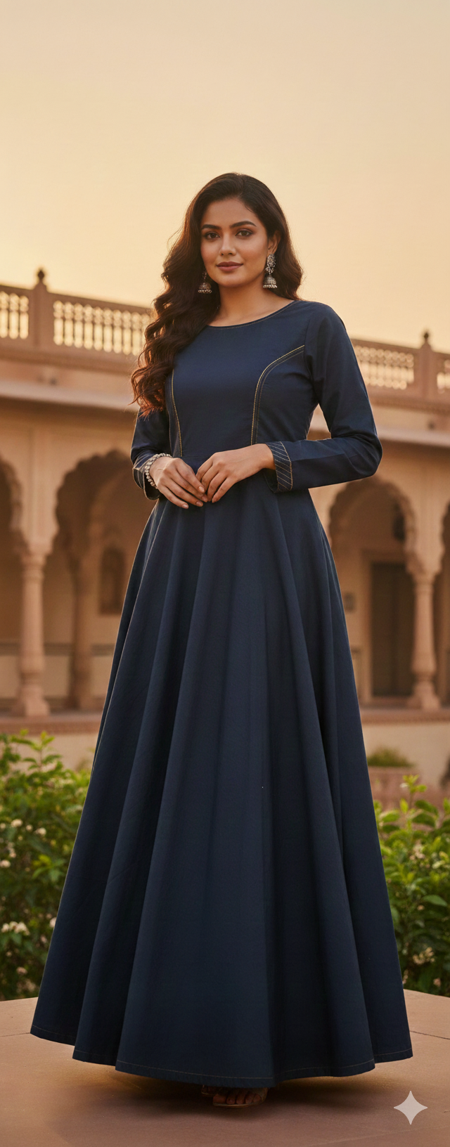 Indo-Western Denim Long Dress for Women & Girls