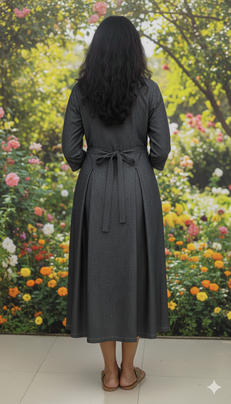 Stylish Office & Casual Wear Grey A-Line Dress with Button Detail