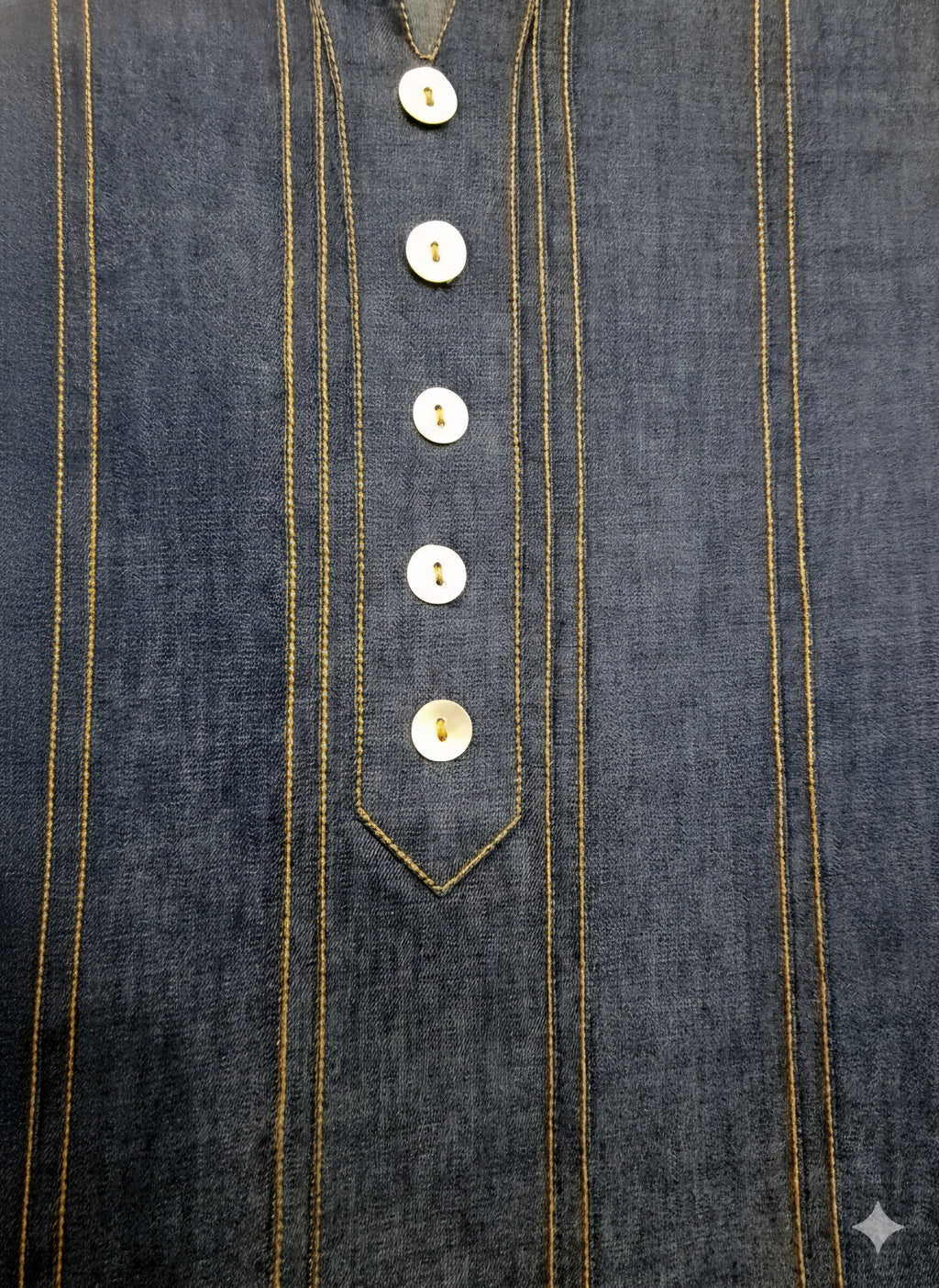 Women's Indigo. Denim Blue Kurti - Pintuck Style Stitching & Shell Button Details