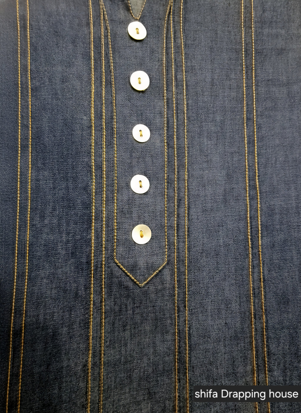 Women's Indigo. Denim Blue Kurti - Pintuck Style Stitching & Shell Button Details