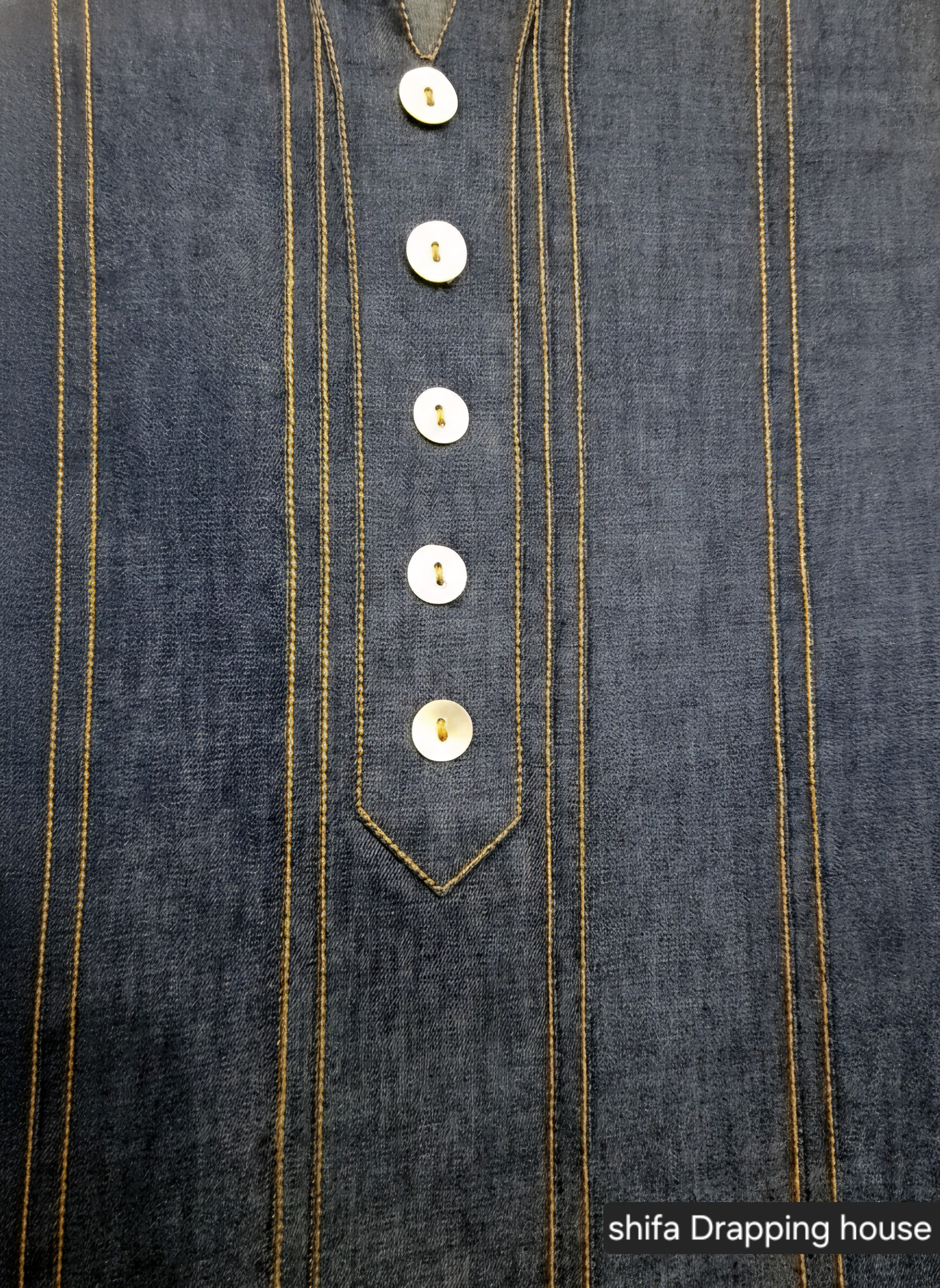 Women's Indigo. Denim Blue Kurti - Pintuck Style Stitching & Shell Button Details