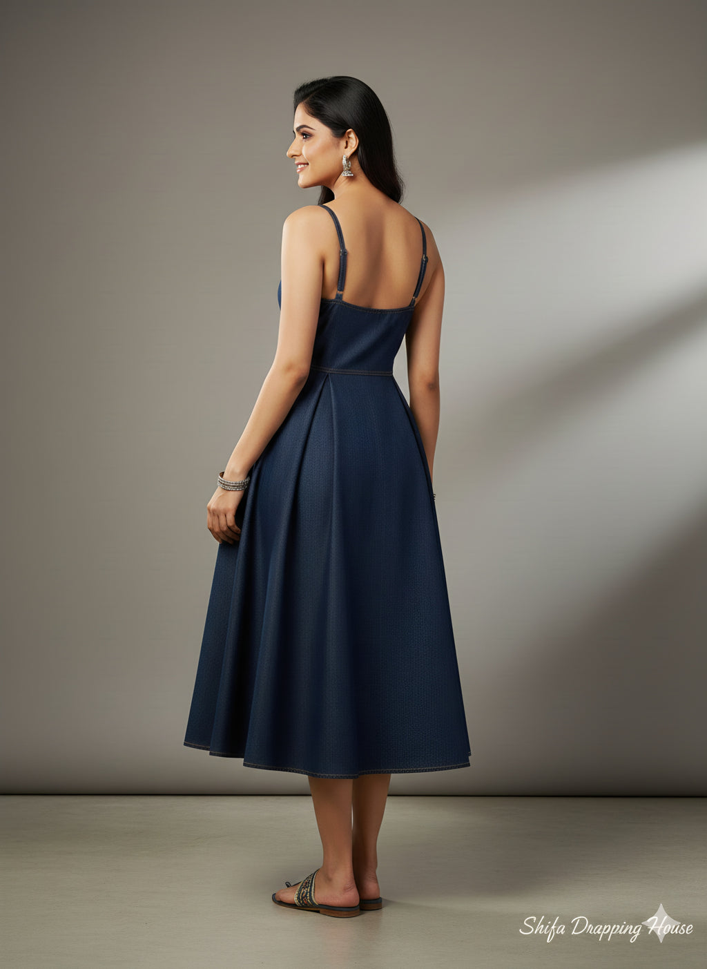 Summer Special Denim Fit & Flare Dress with Adjustable Straps – Shifa
