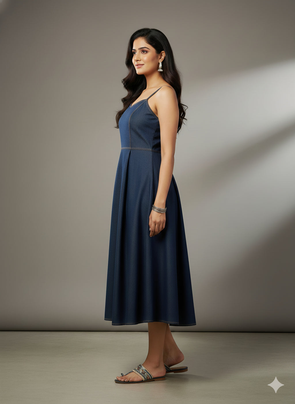 Summer Special Denim Fit & Flare Dress with Adjustable Straps