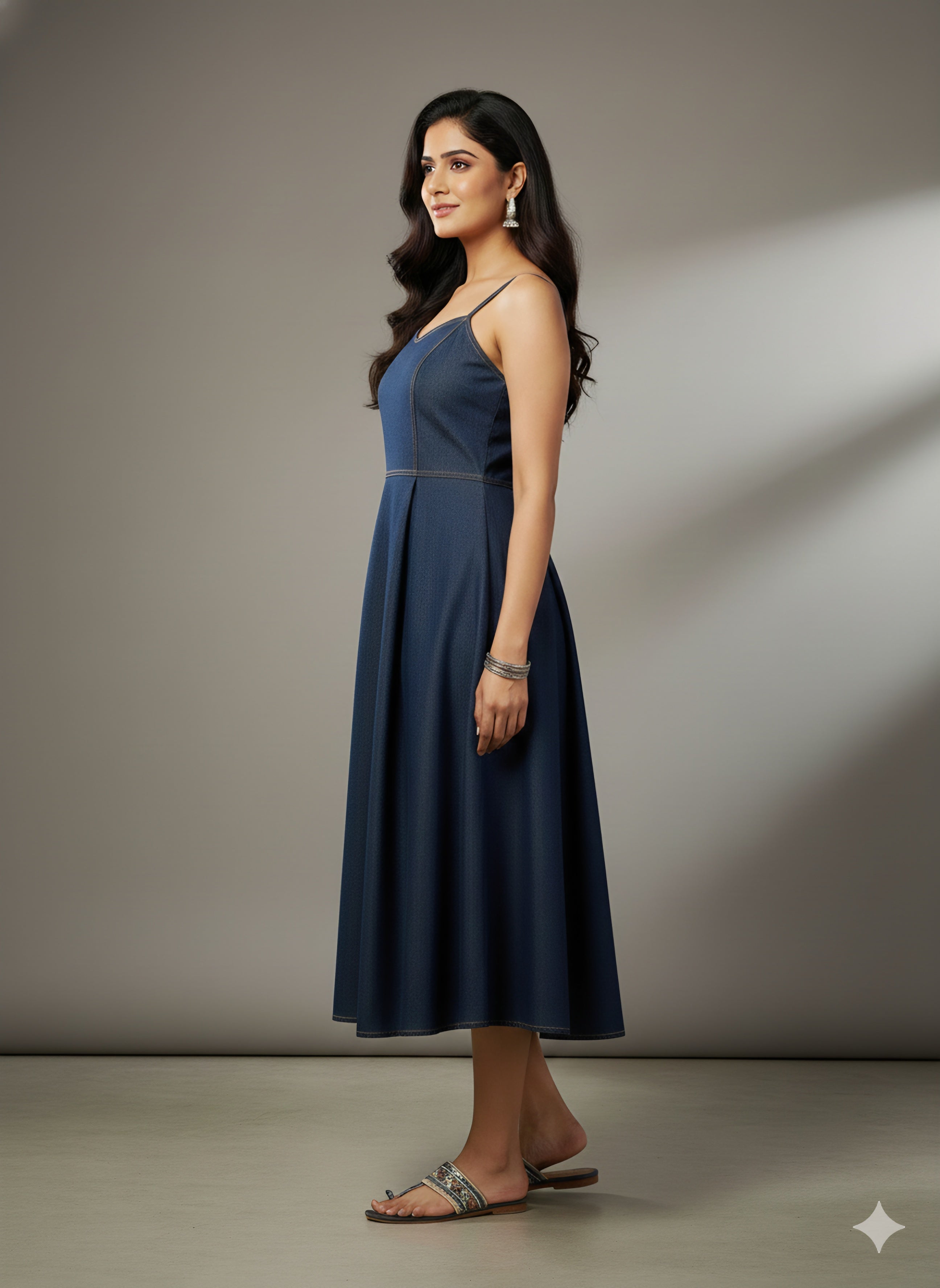 Summer Special Denim Fit & Flare Dress with Adjustable Straps