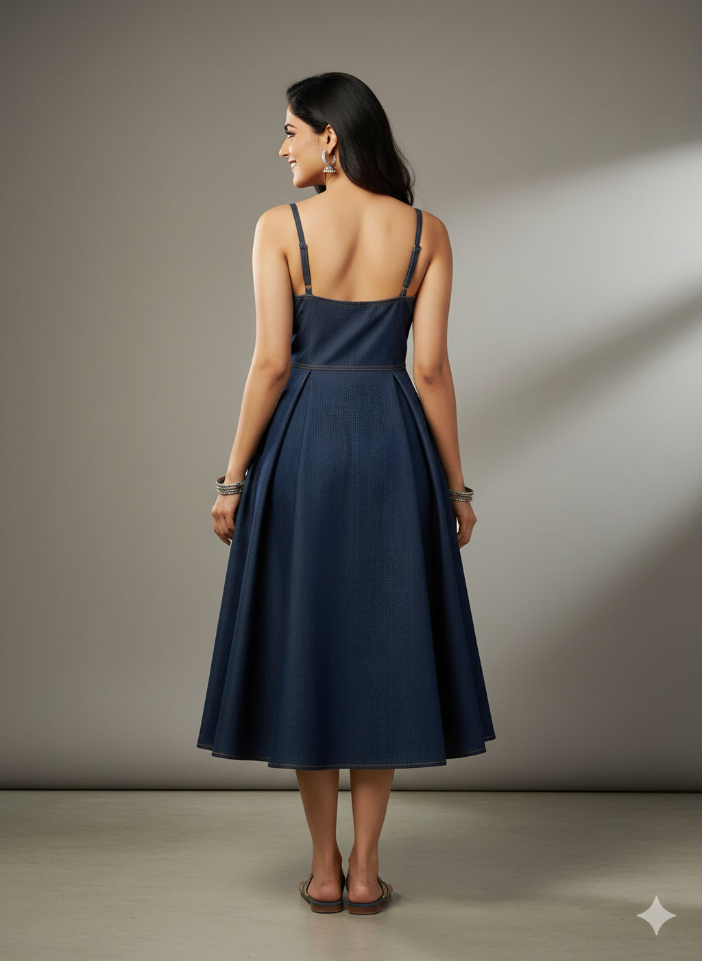 Summer Special Denim Fit & Flare Dress with Adjustable Straps