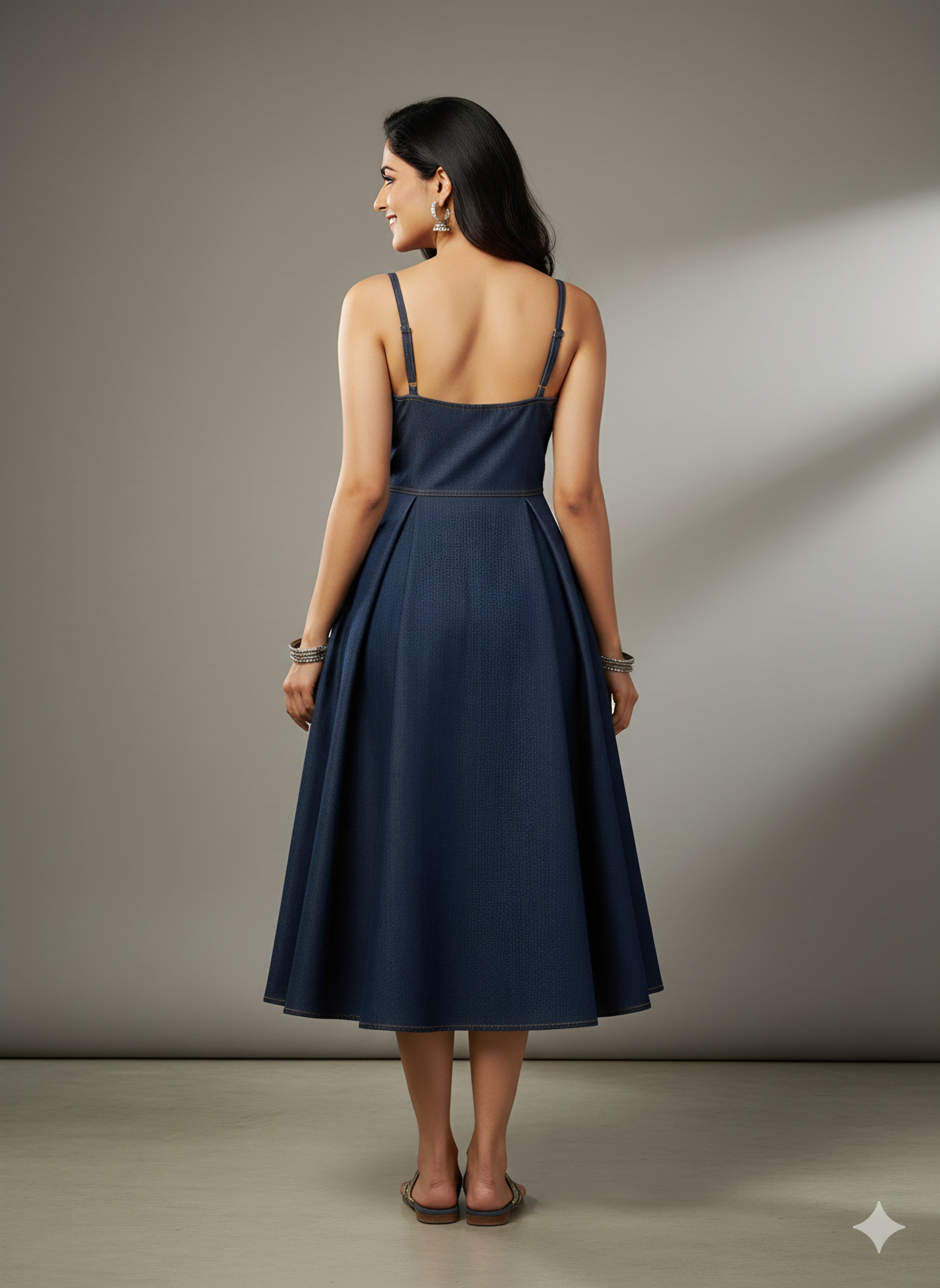 Summer Special Denim Fit & Flare Dress with Adjustable Straps