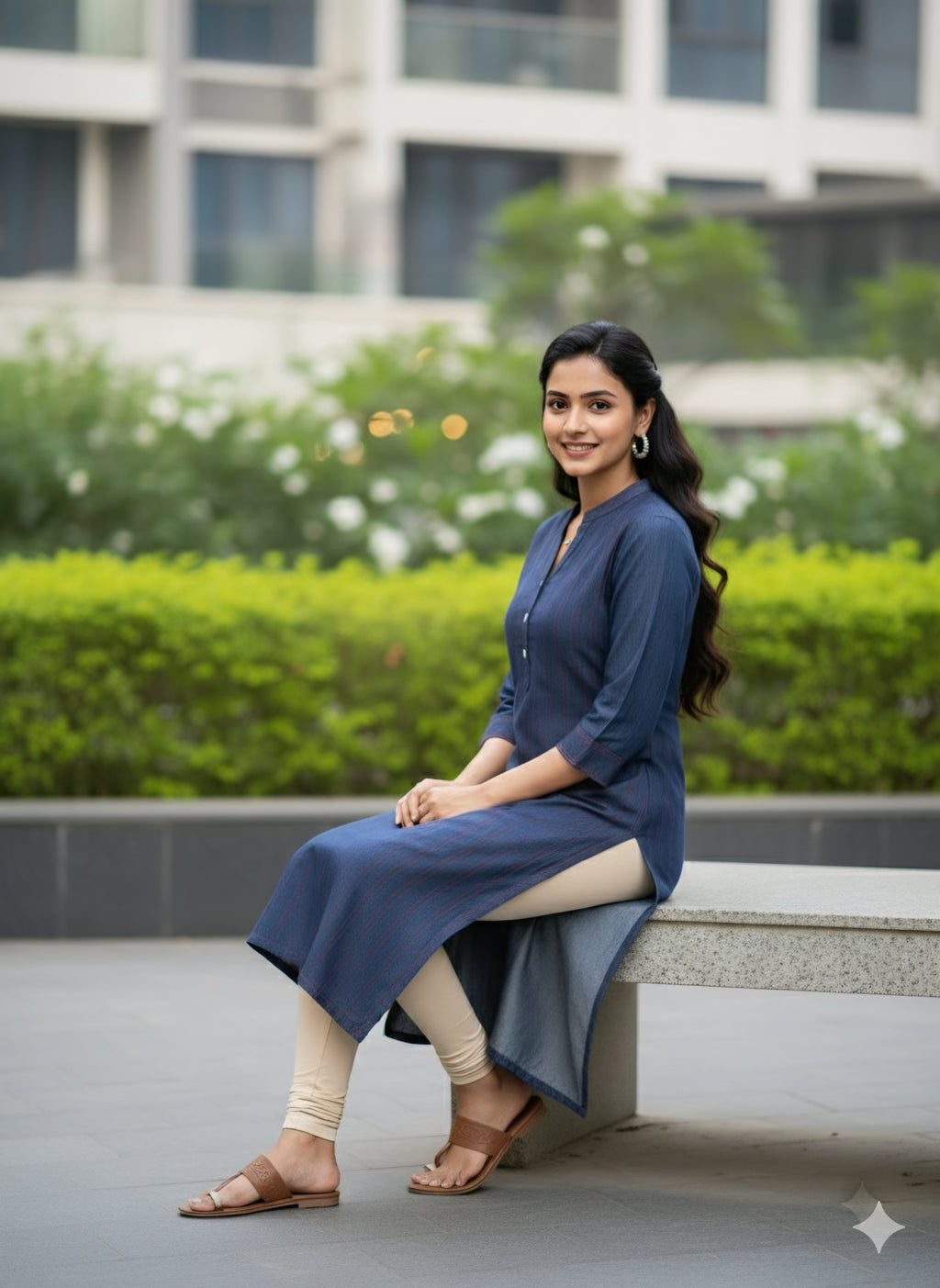 Stylish Straight Fit Blue Denim Kurti for Casual WearMandarin Collar with Button Details