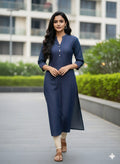 Stylish Straight Fit Blue Denim Kurti for Casual WearMandarin Collar with Button Details