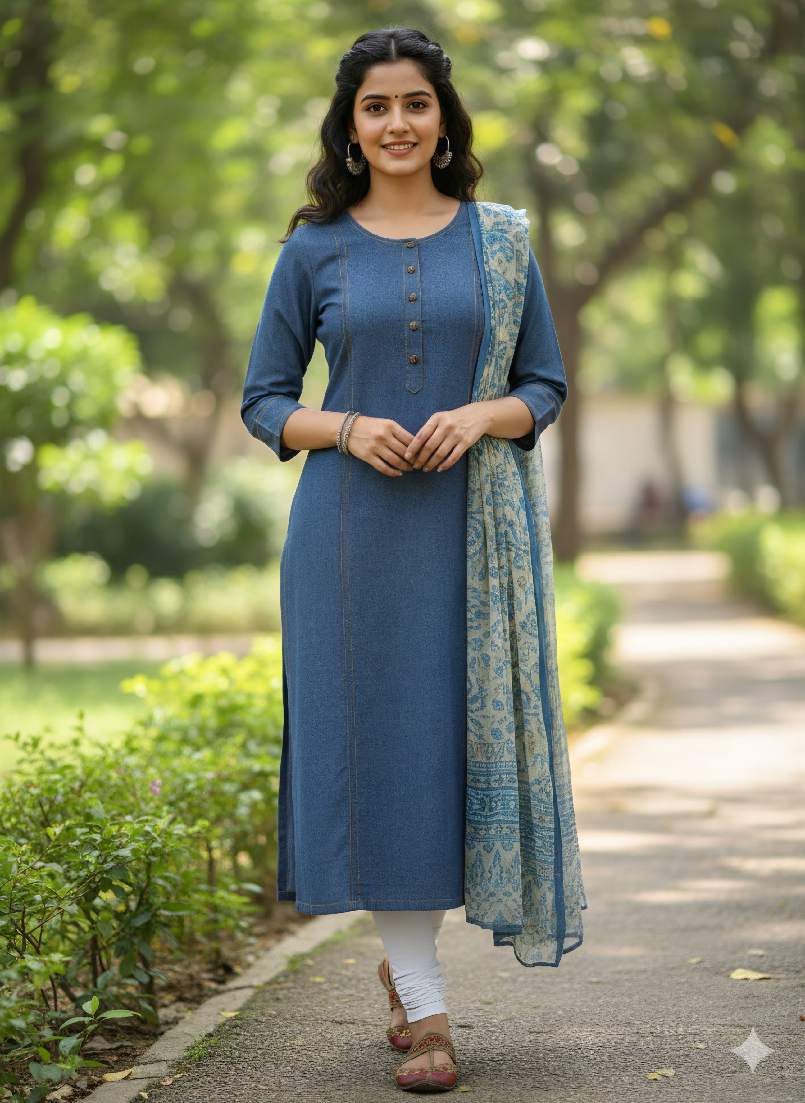Premium Women's Indigo Blue Denim Straight Kurti - Classic Casual Wear