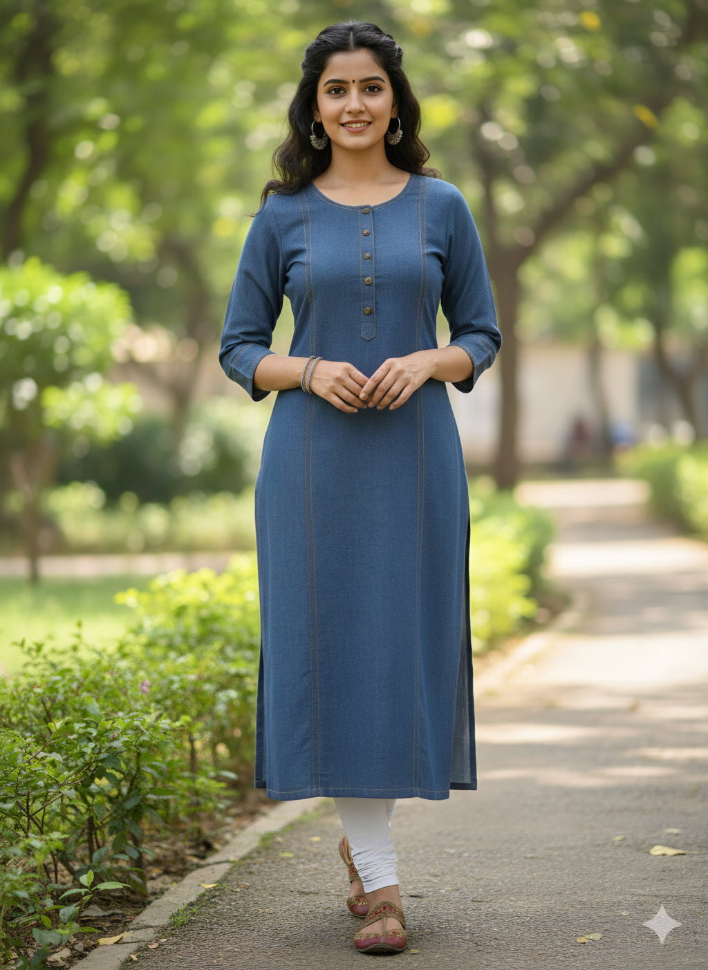 Premium Women's Indigo Blue Denim Straight Kurti - Classic Casual Wear
