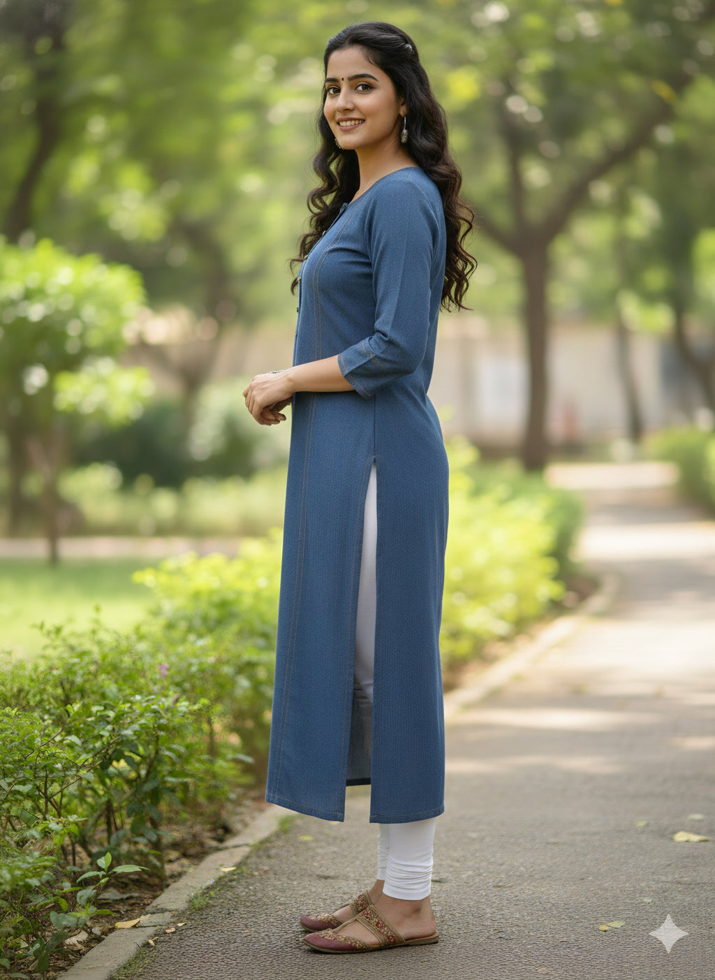 Premium Women's Indigo Blue Denim Straight Kurti - Classic Casual Wear