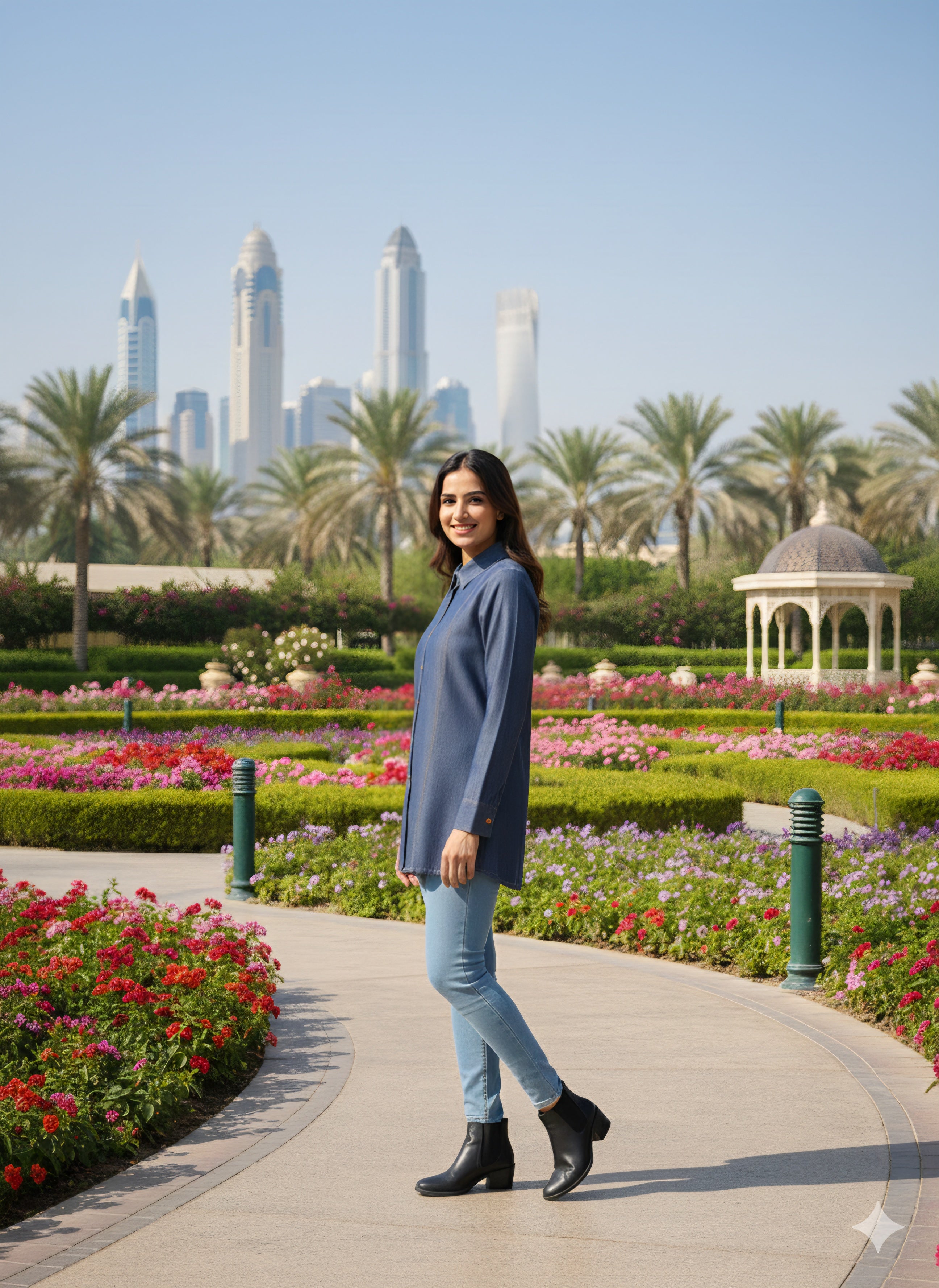 Premium Indigo Longline Denim Shirt for Women with Vertical Panel Detail