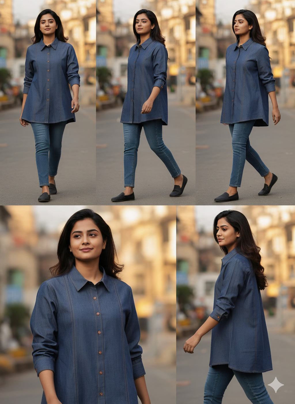 Premium Indigo Longline Denim Shirt for Women with Vertical Panel Detail