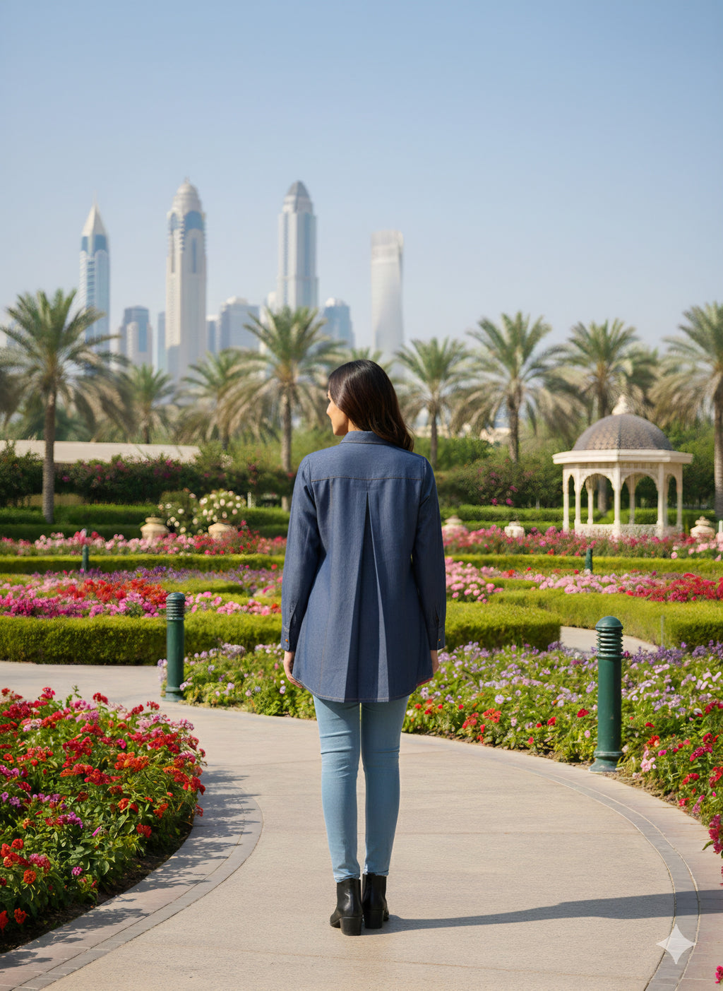 Premium Indigo Longline Denim Shirt for Women with Vertical Panel Detail