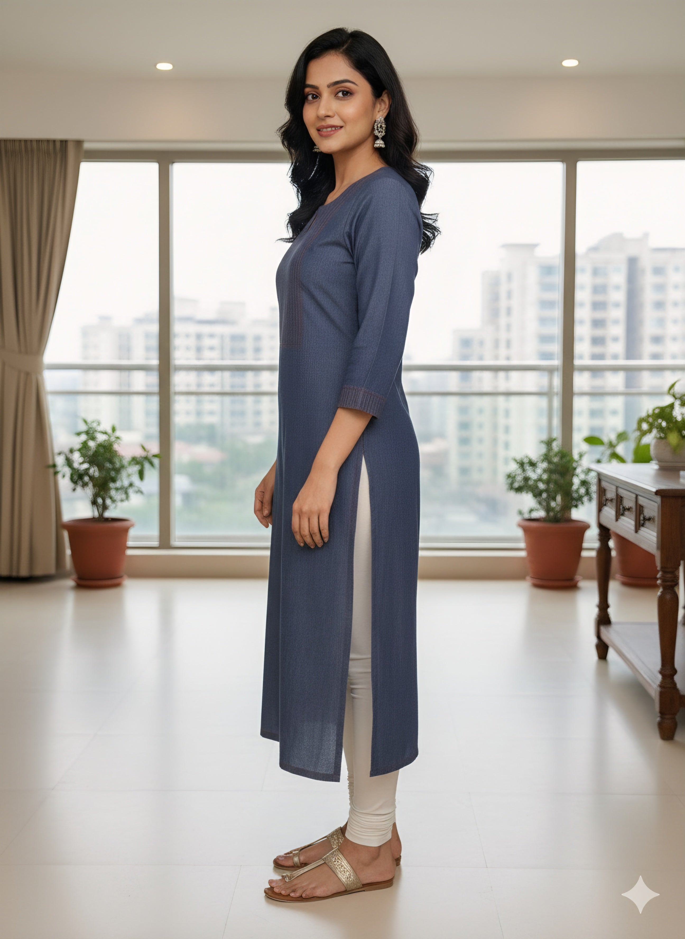 Elegant Denim Straight Kurti - Pintuck Yoke Design.Indigo Blue Cotton Denim Kurti for Women | Office & Casual Wear