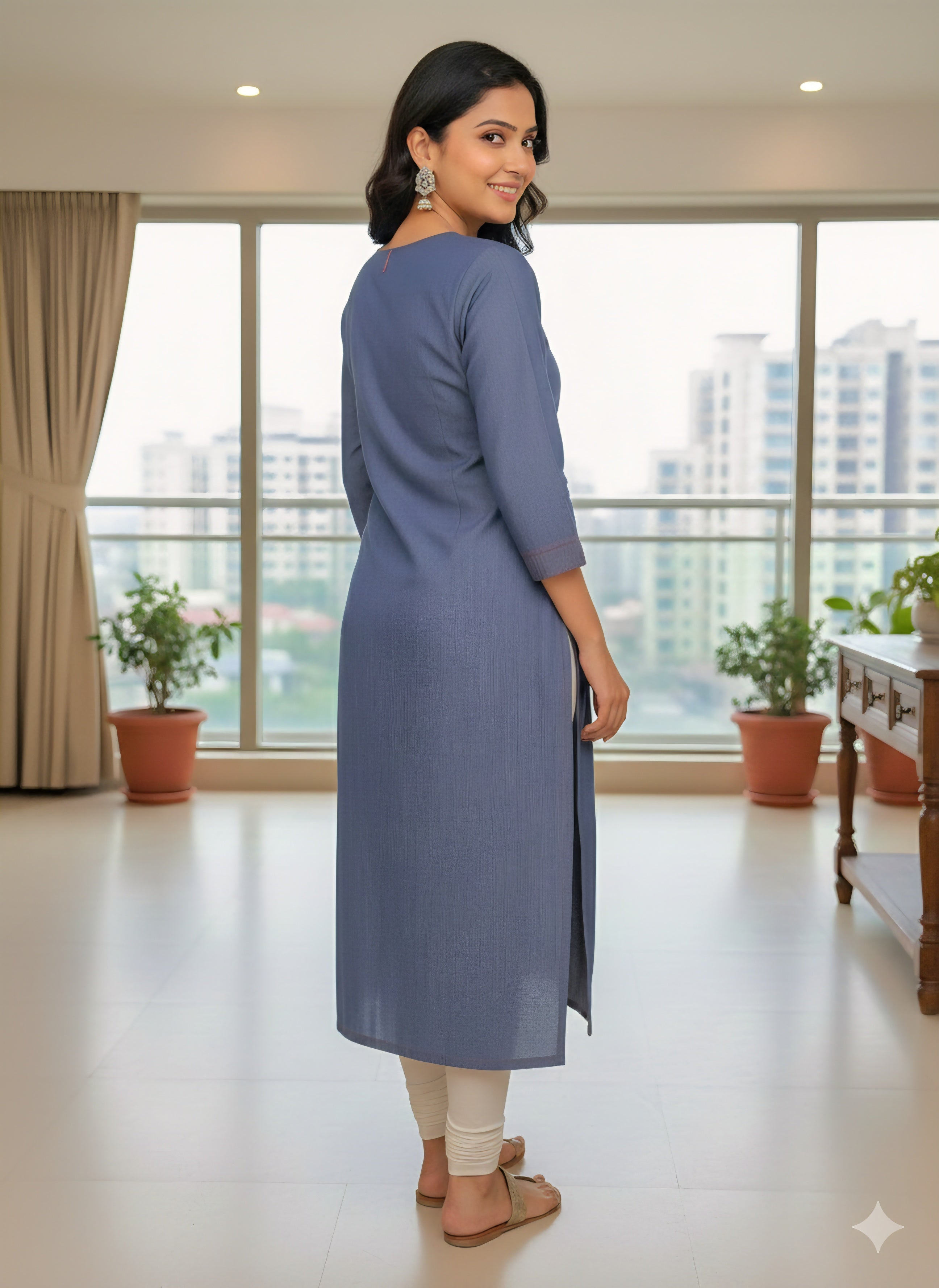 Elegant Denim Straight Kurti - Pintuck Yoke Design.Indigo Blue Cotton Denim Kurti for Women | Office & Casual Wear