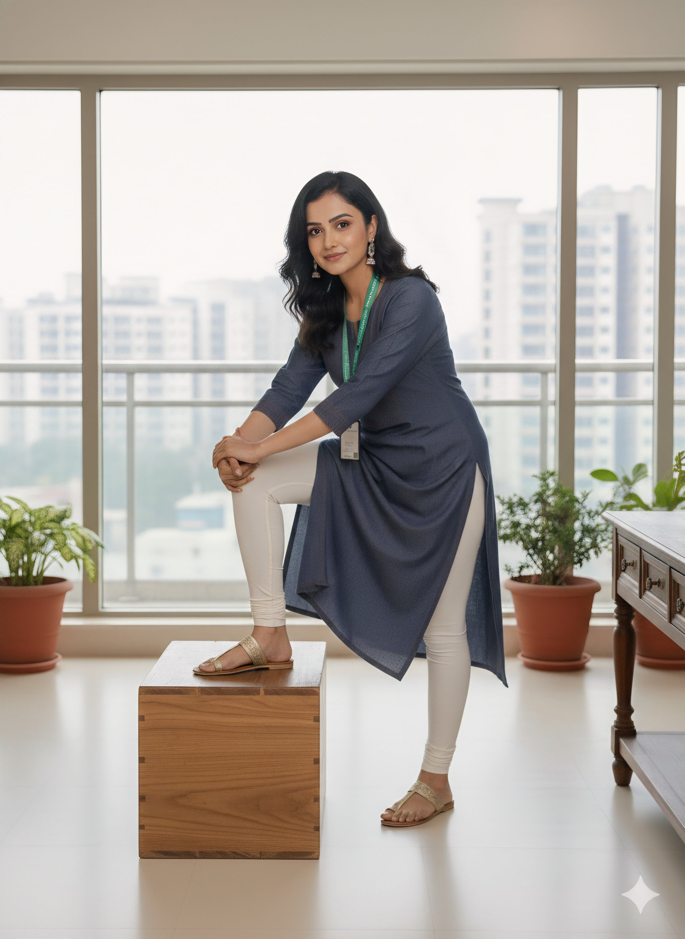 Elegant Denim Straight Kurti - Pintuck Yoke Design.Indigo Blue Cotton Denim Kurti for Women | Office & Casual Wear