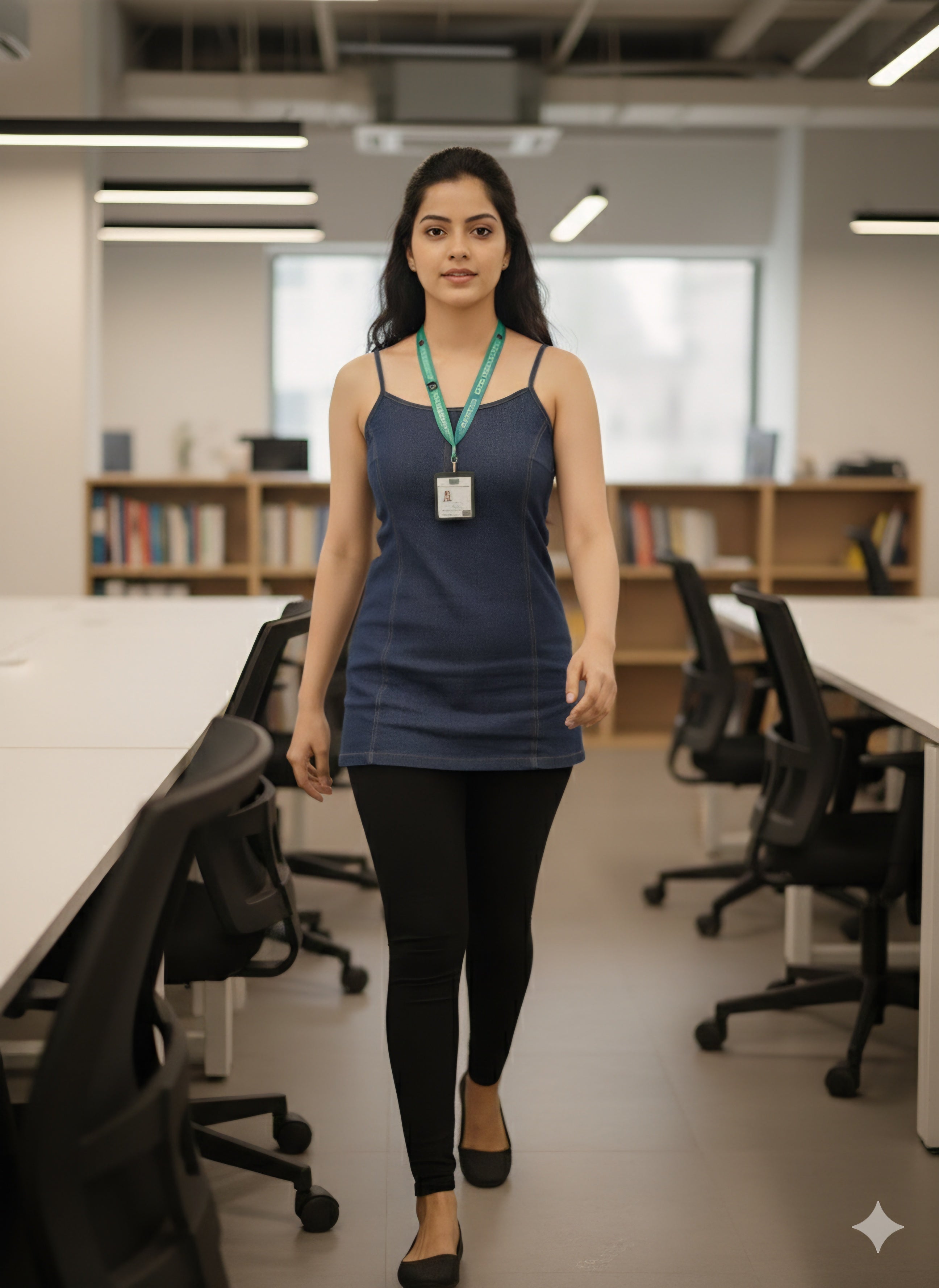 Premium Dark Wash Denim Spaghetti Strap Camisole - Contrast Stitching Detail