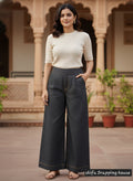 Premium Wide-Leg Denim Palazzo Trousers with Elasticated Back