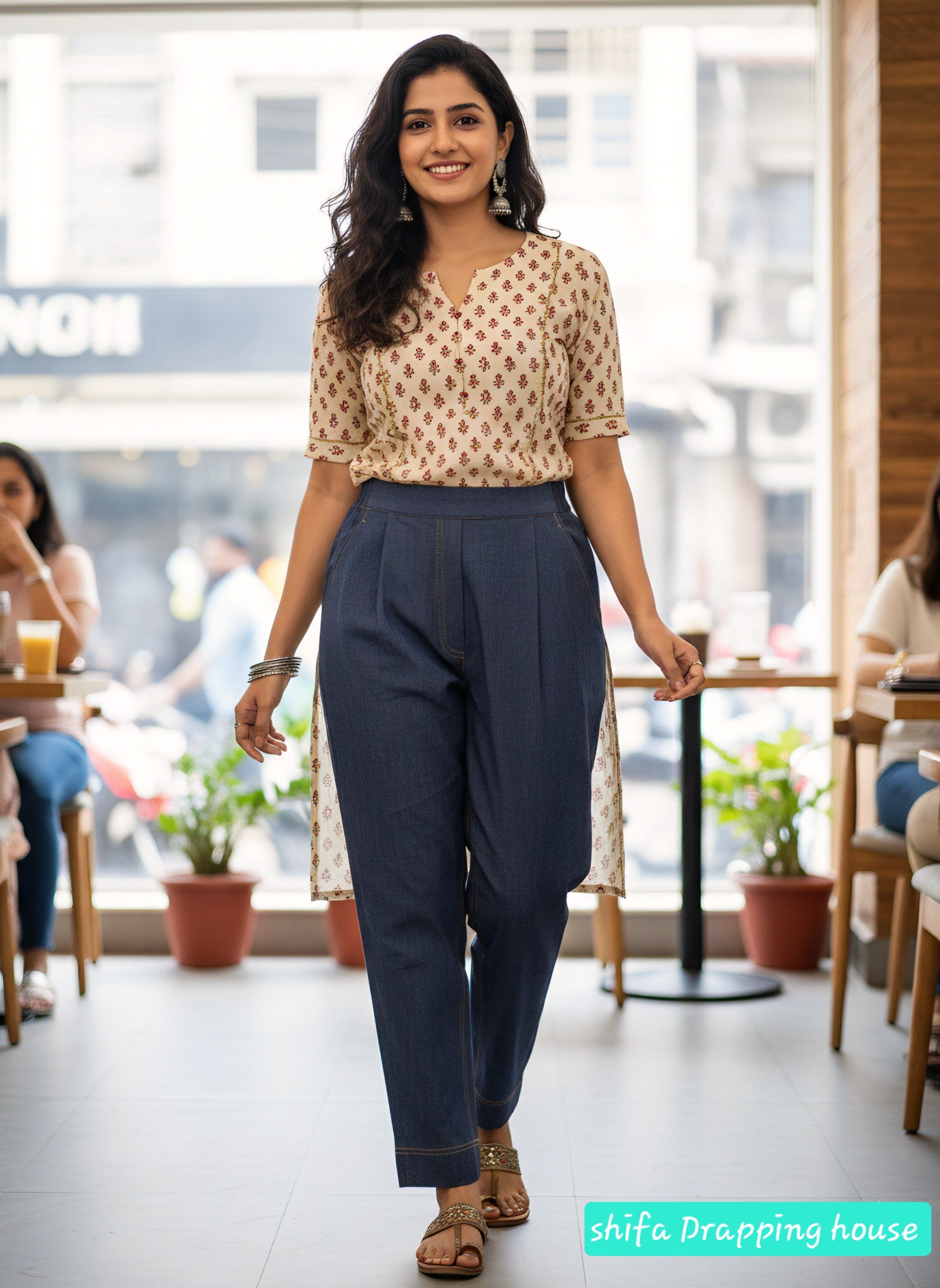 Shifa Drapping House Exclusive: High-Waist Denim Pleated Pants