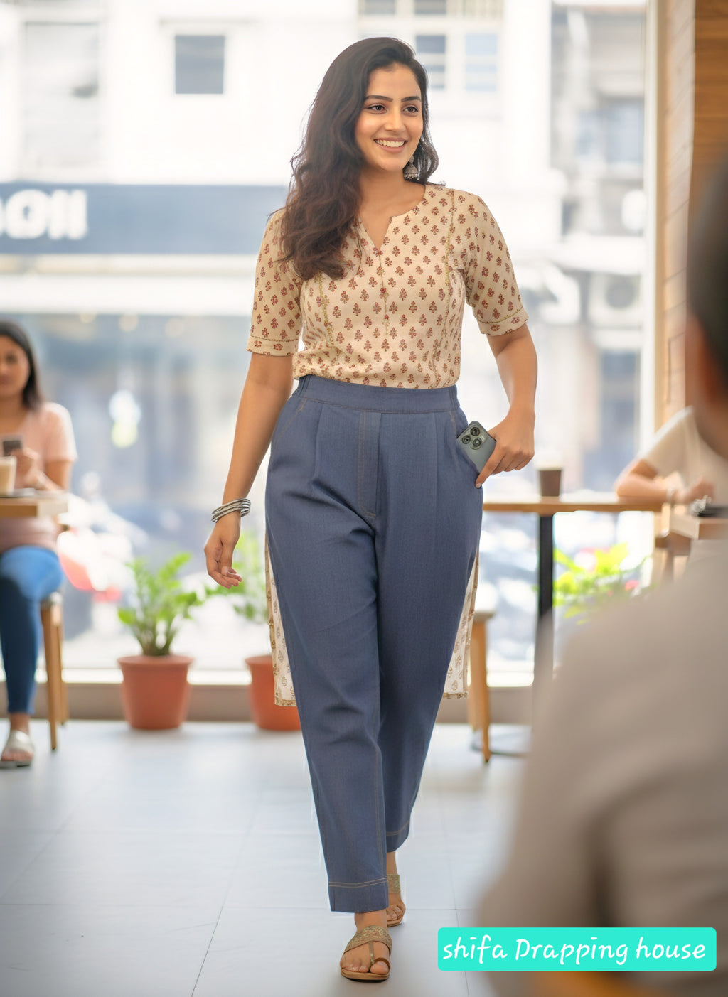 Shifa Drapping House Exclusive: High-Waist Denim Pleated Pants