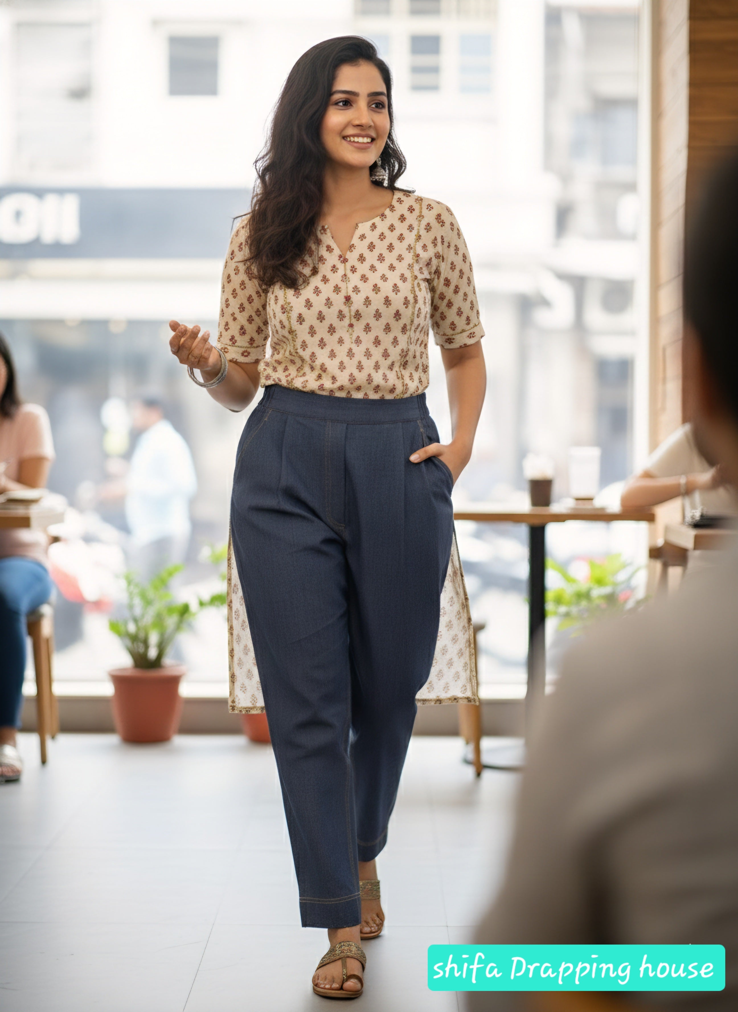 Shifa Drapping House Exclusive: High-Waist Denim Pleated Pants