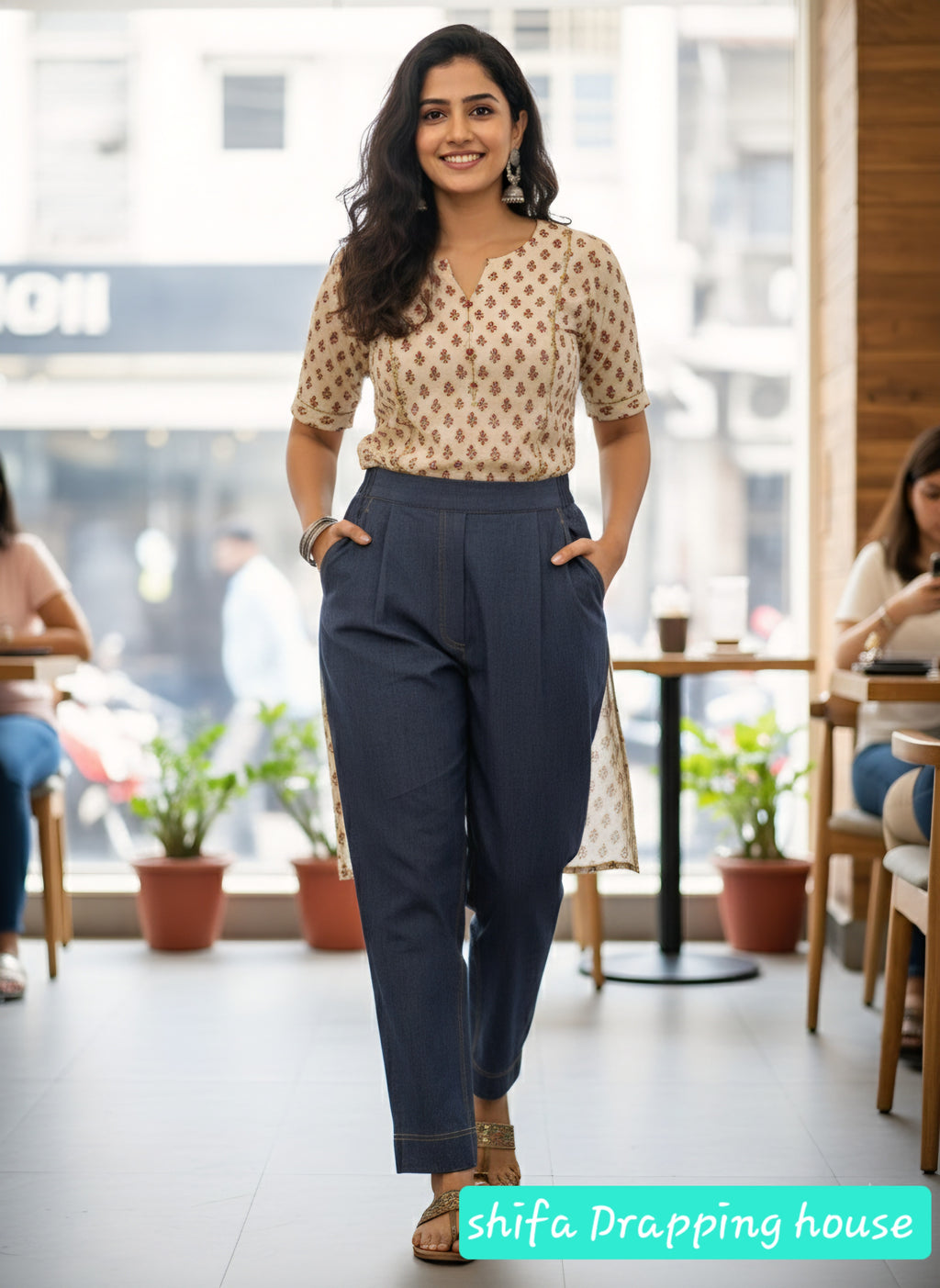 Shifa Drapping House Exclusive: High-Waist Denim Pleated Pants