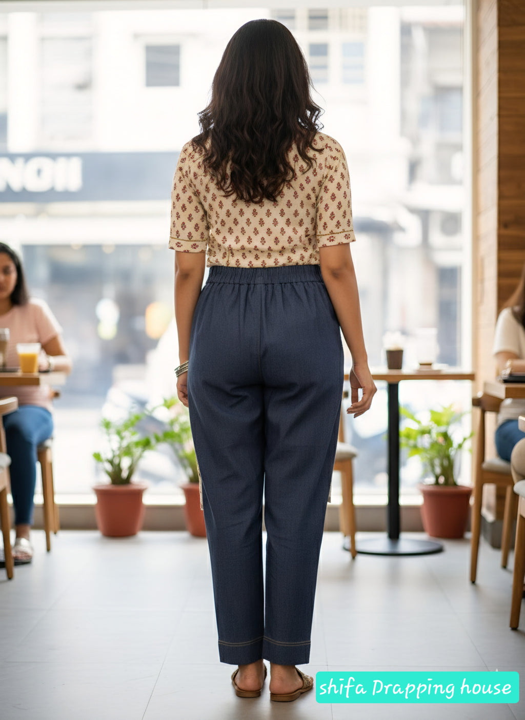 Shifa Drapping House Exclusive: High-Waist Denim Pleated Pants