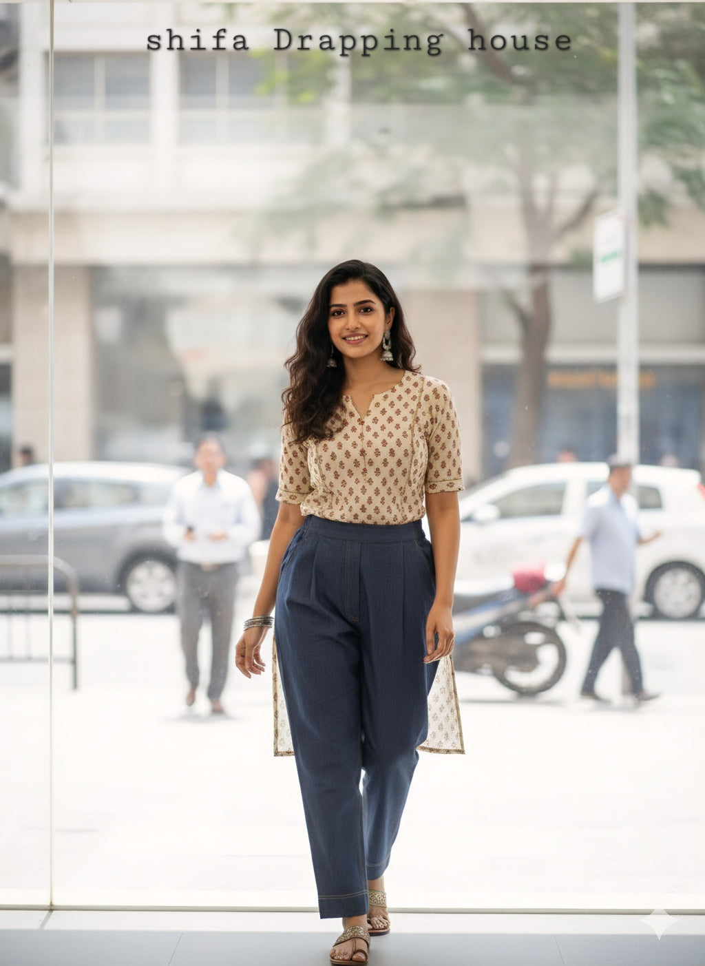 Shifa Drapping House Exclusive: High-Waist Denim Pleated Pants