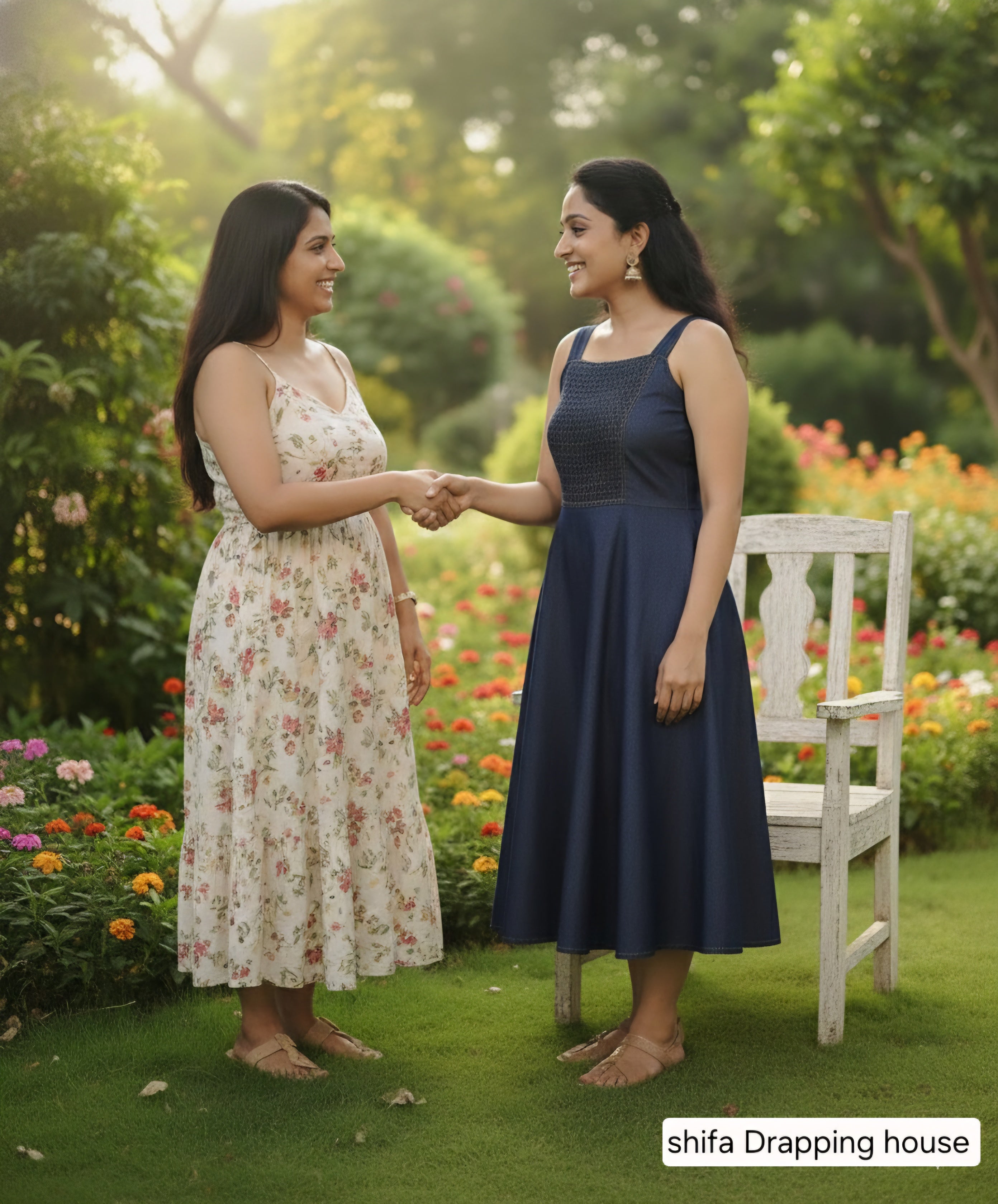 Elegant Indigo Denim Smocked Midi Dress - Fit & Flare Sleeveless Summer Dress