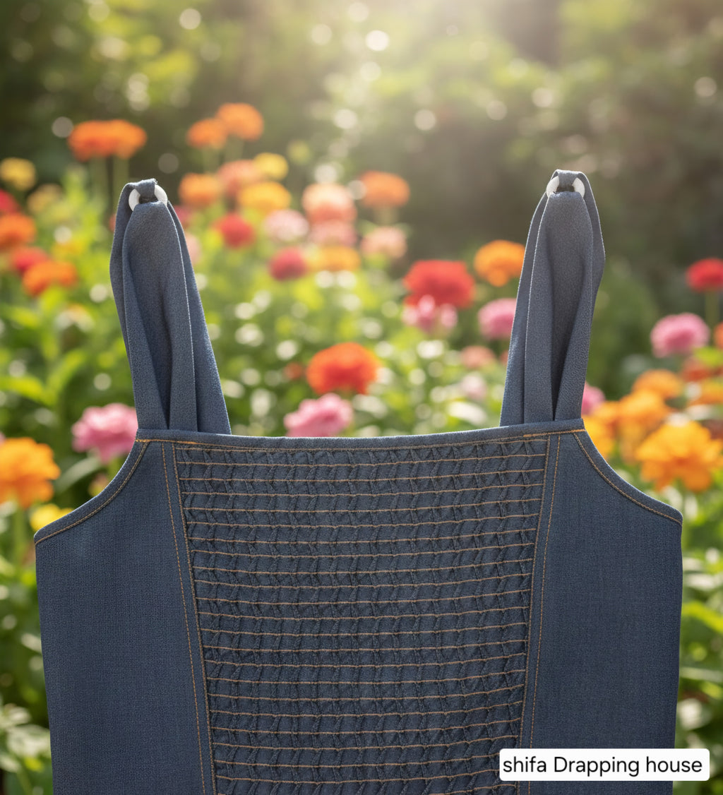 Elegant Indigo Denim Smocked Midi Dress - Fit & Flare Sleeveless Summer Dress