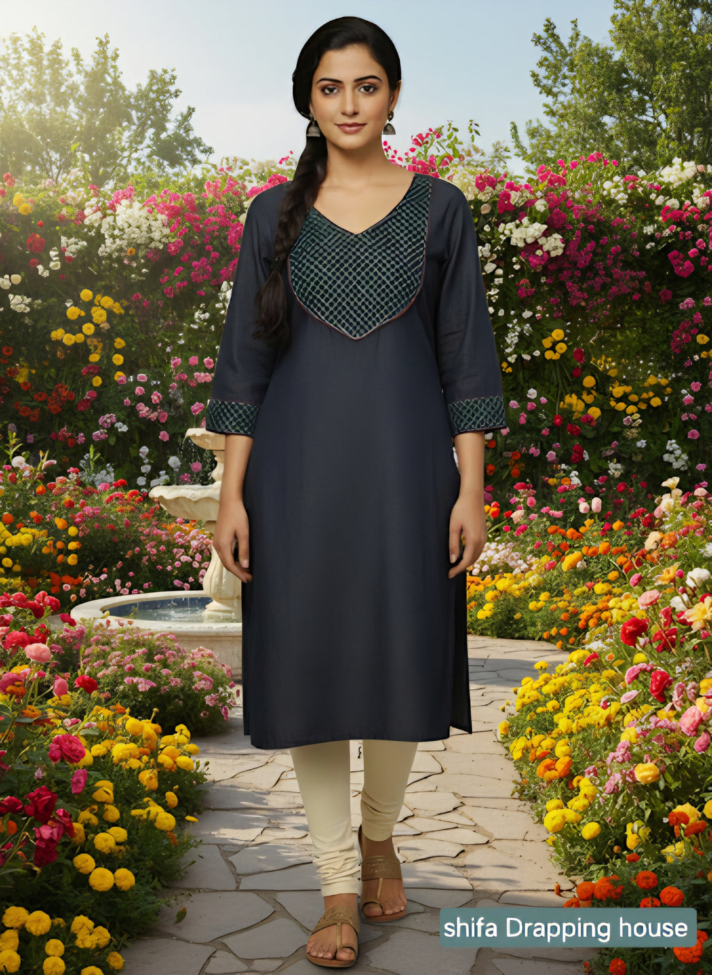 Shifa Drapping House Exclusive: Denim Blue Straight Fit Kurta