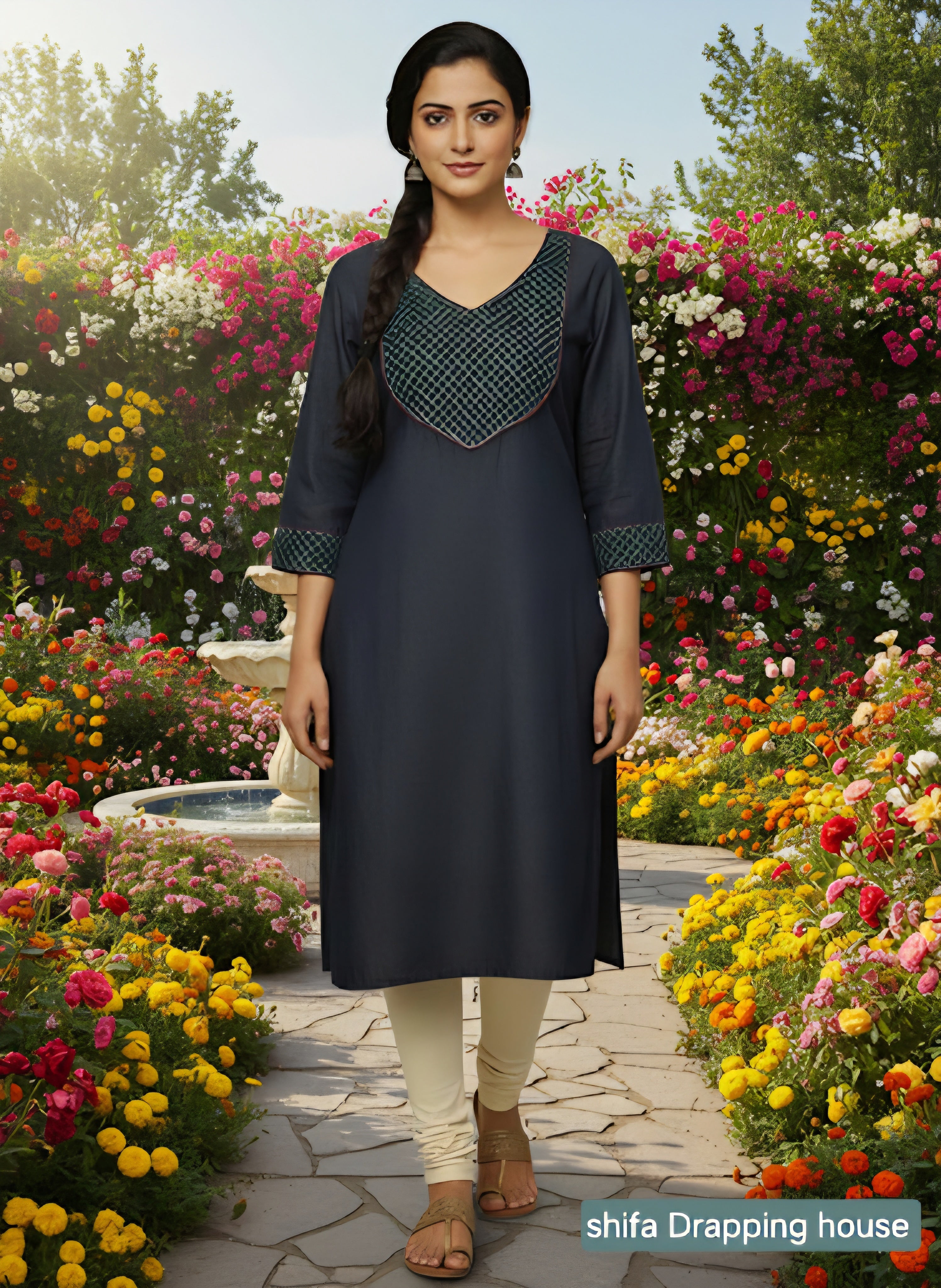 Shifa Drapping House Exclusive: Denim Blue Straight Fit Kurta