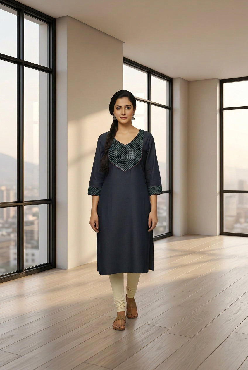 Shifa Drapping House Exclusive: Denim Blue Straight Fit Kurta