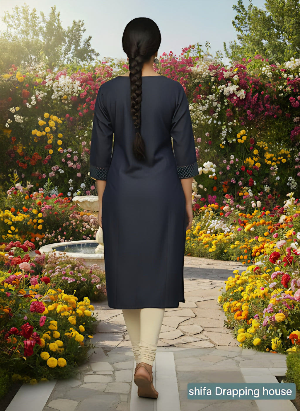 Shifa Drapping House Exclusive: Denim Blue Straight Fit Kurta