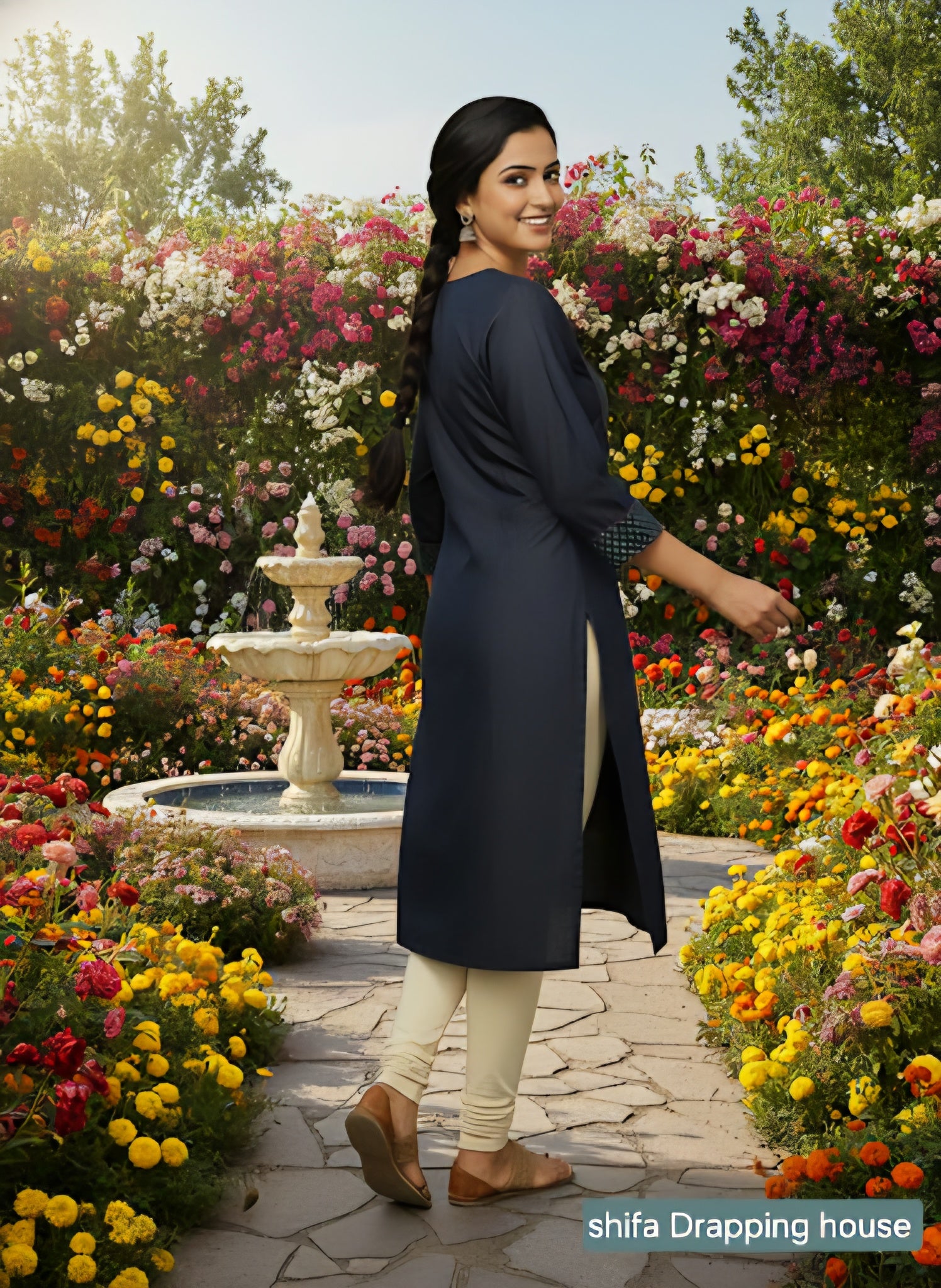 Shifa Drapping House Exclusive: Denim Blue Straight Fit Kurta