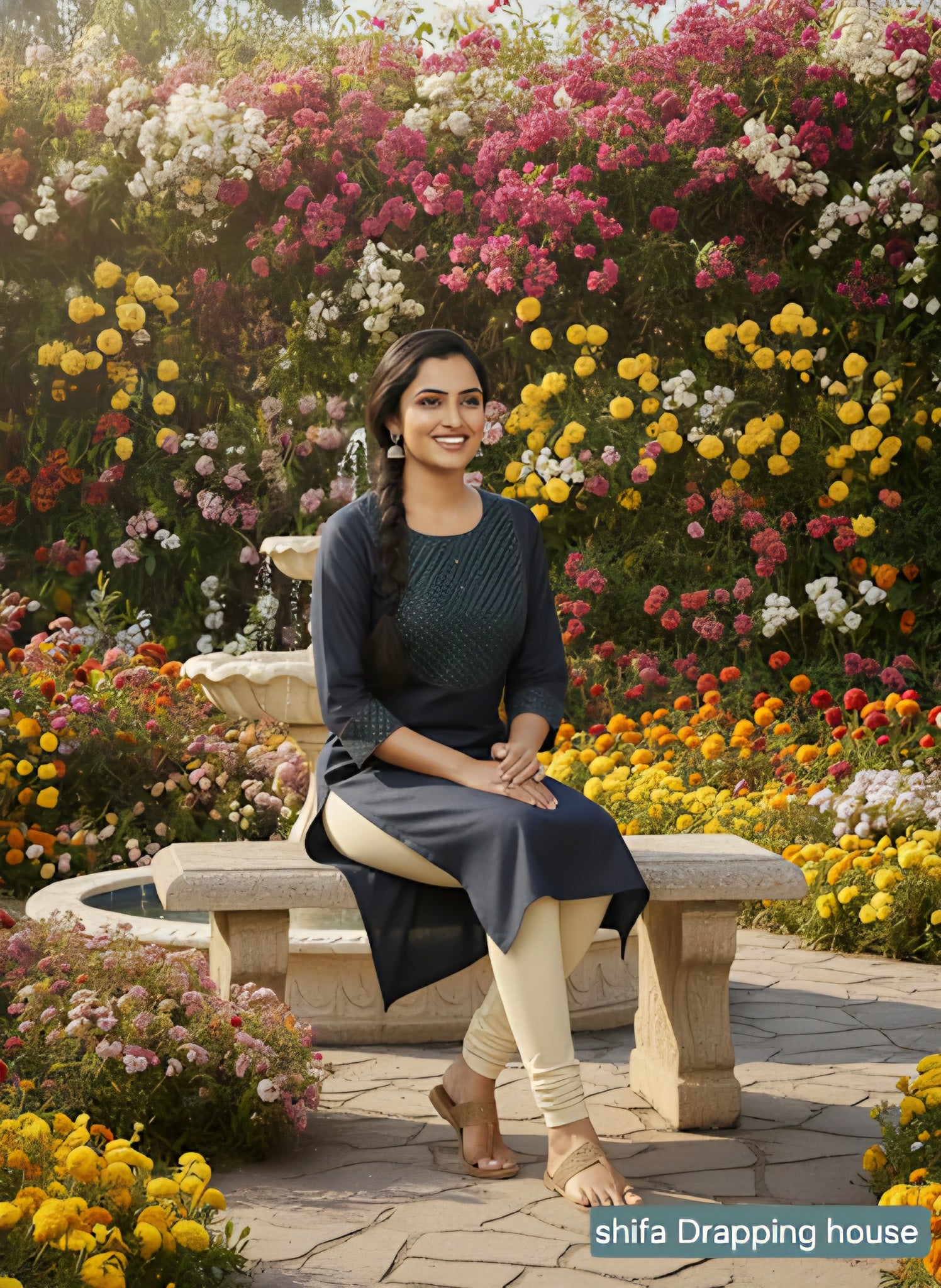 Shifa Drapping House Exclusive: Denim Blue Straight Fit Kurta