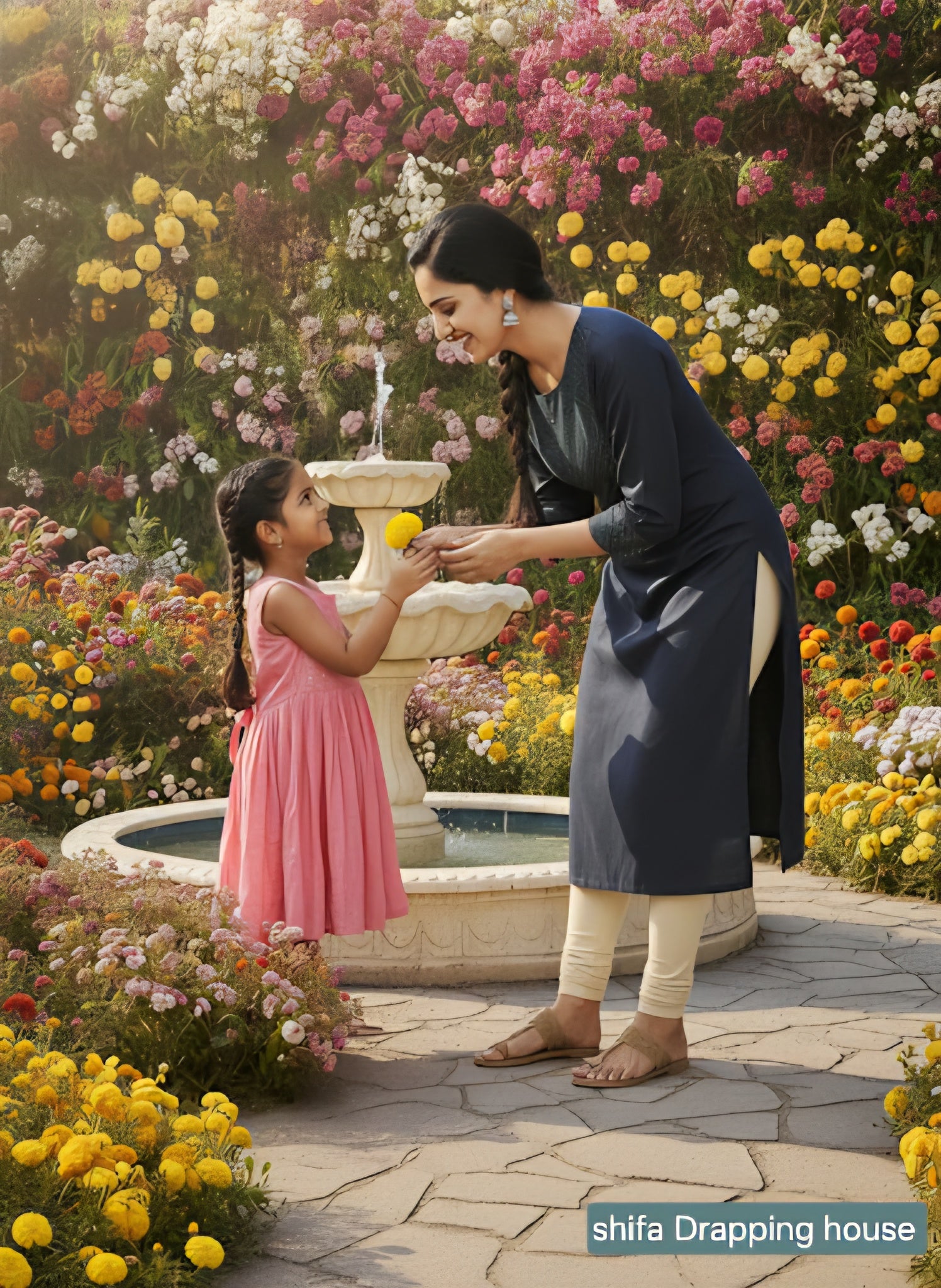 Shifa Drapping House Exclusive: Denim Blue Straight Fit Kurta