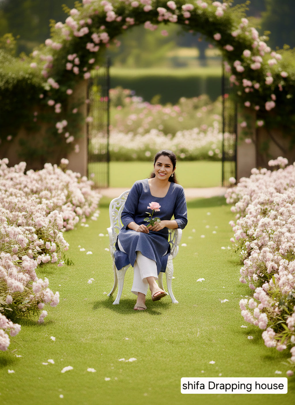 Shifa Draping House: Contrast Thread Straight Kurti. Denim Premium Indigo