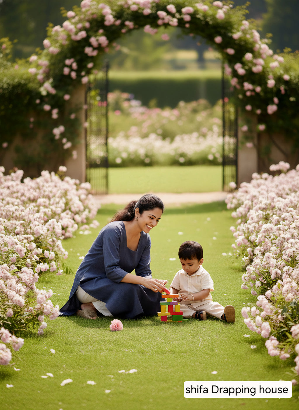 Shifa Draping House: Contrast Thread Straight Kurti. Denim Premium Indigo