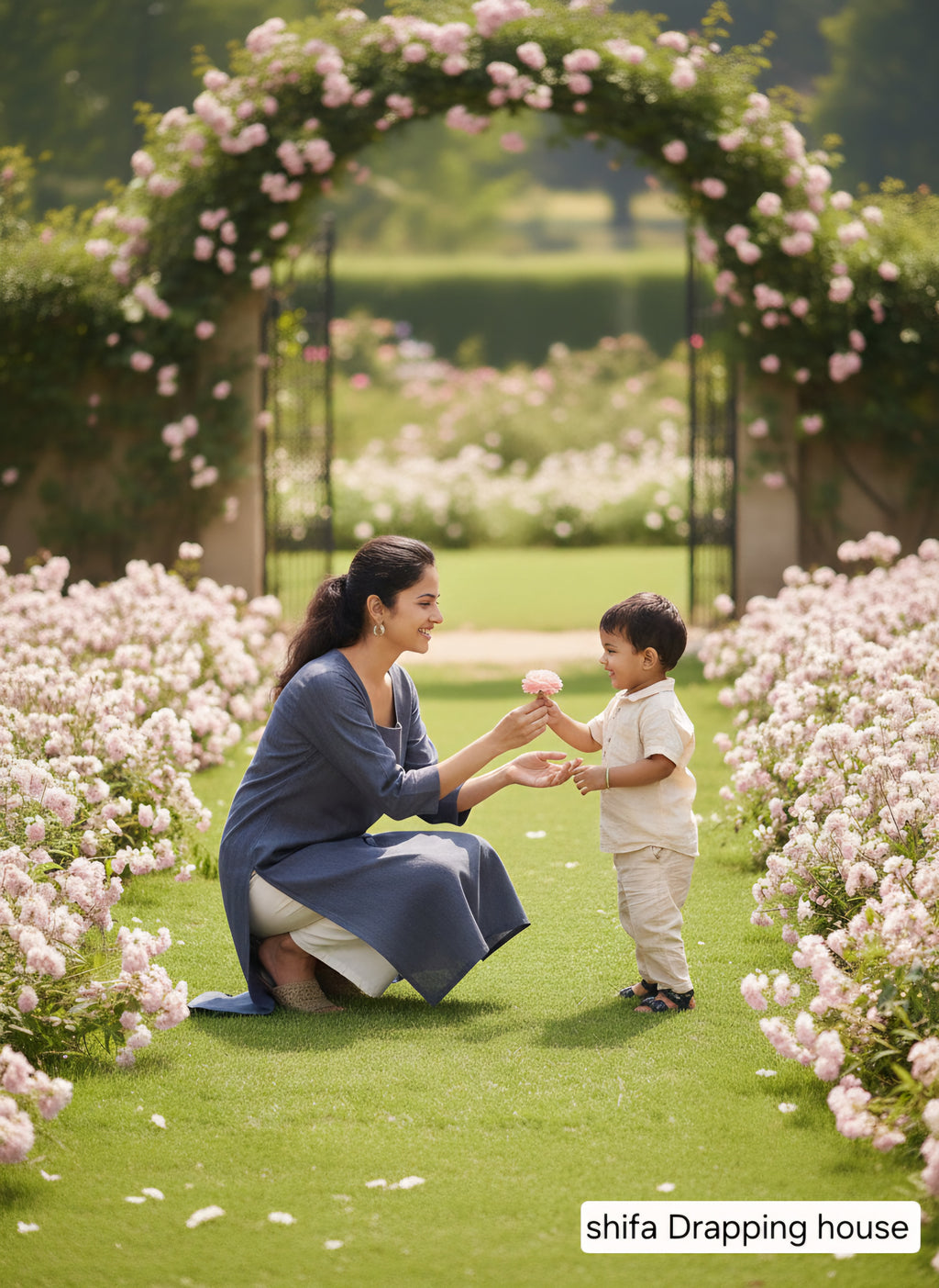 Shifa Draping House: Contrast Thread Straight Kurti. Denim Premium Indigo