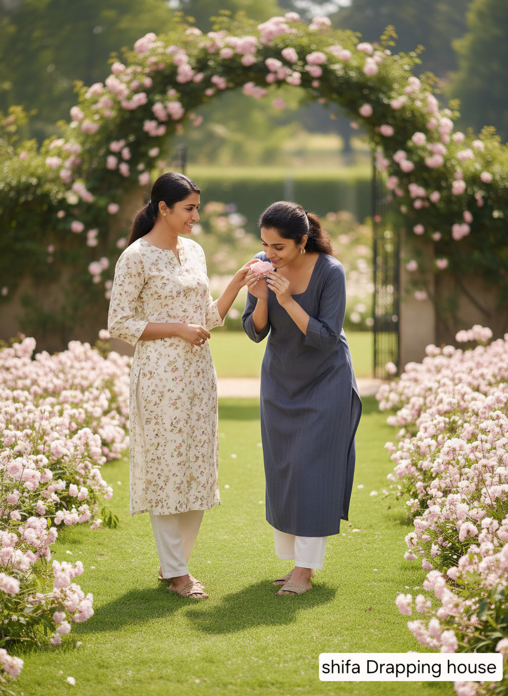 Shifa Draping House: Contrast Thread Straight Kurti. Denim Premium Indigo