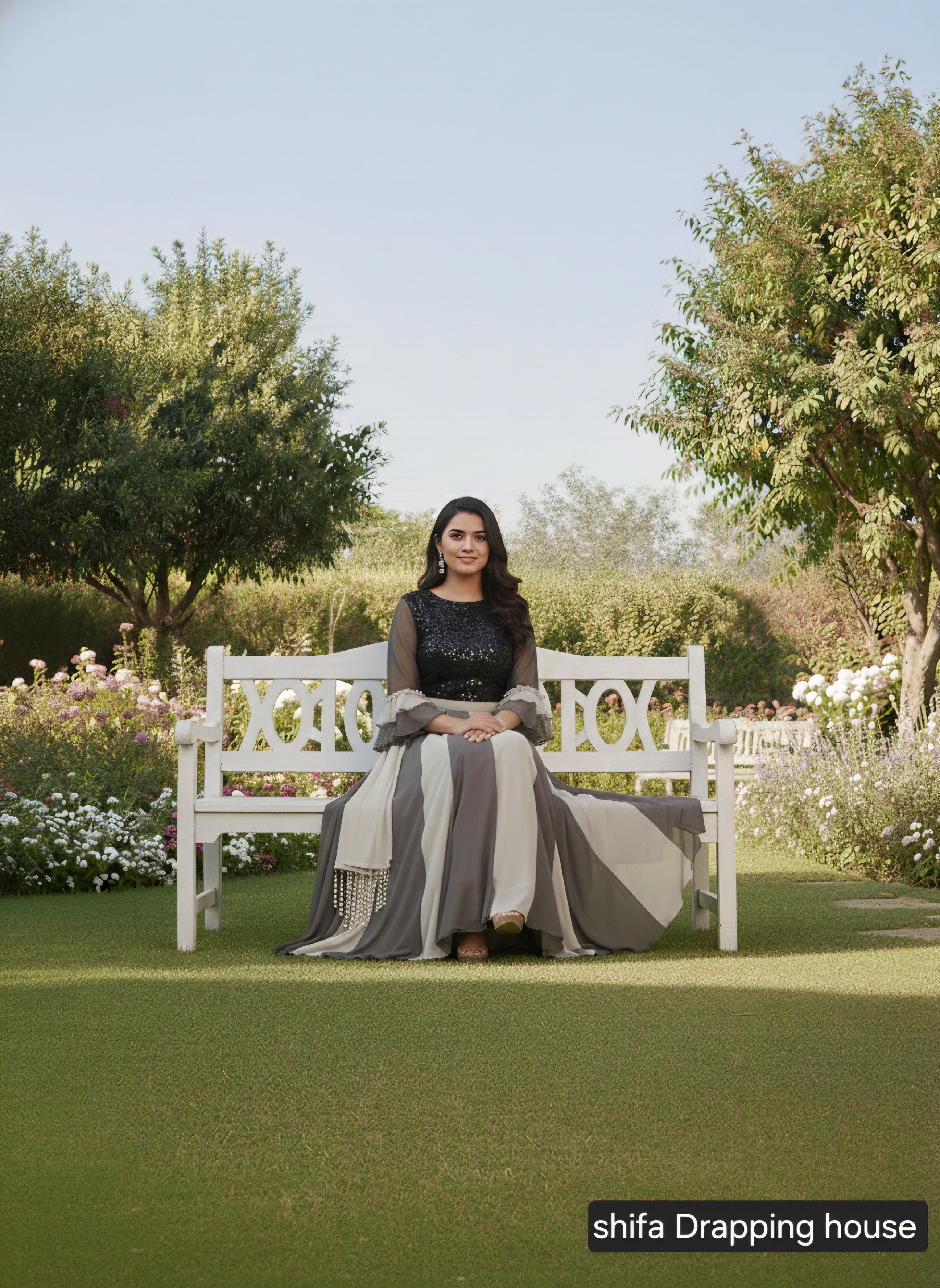 Shifa Draping House – Dual Tone Grey Georgette Gown with Sequin Bodice