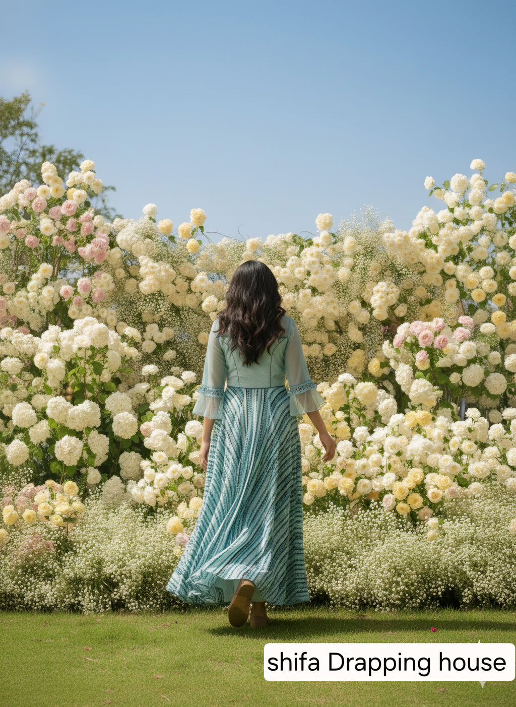 Shifa Drapping House - Designer Hosiery Net Indo-Western Maxi Gown with Striped Print