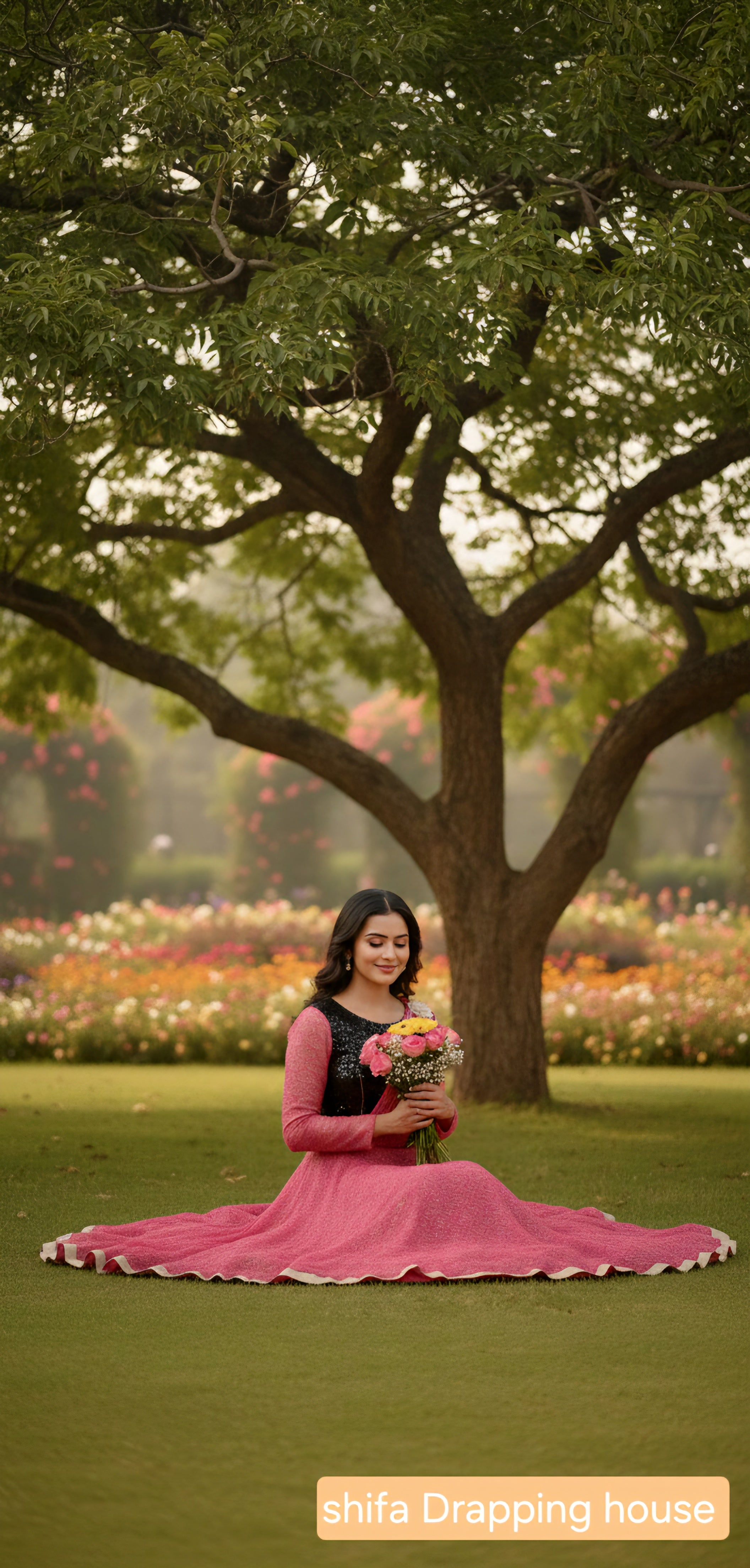 Designer Party Wear Gown - Pink & Black Sequin Hosiery Anarkali with Drape