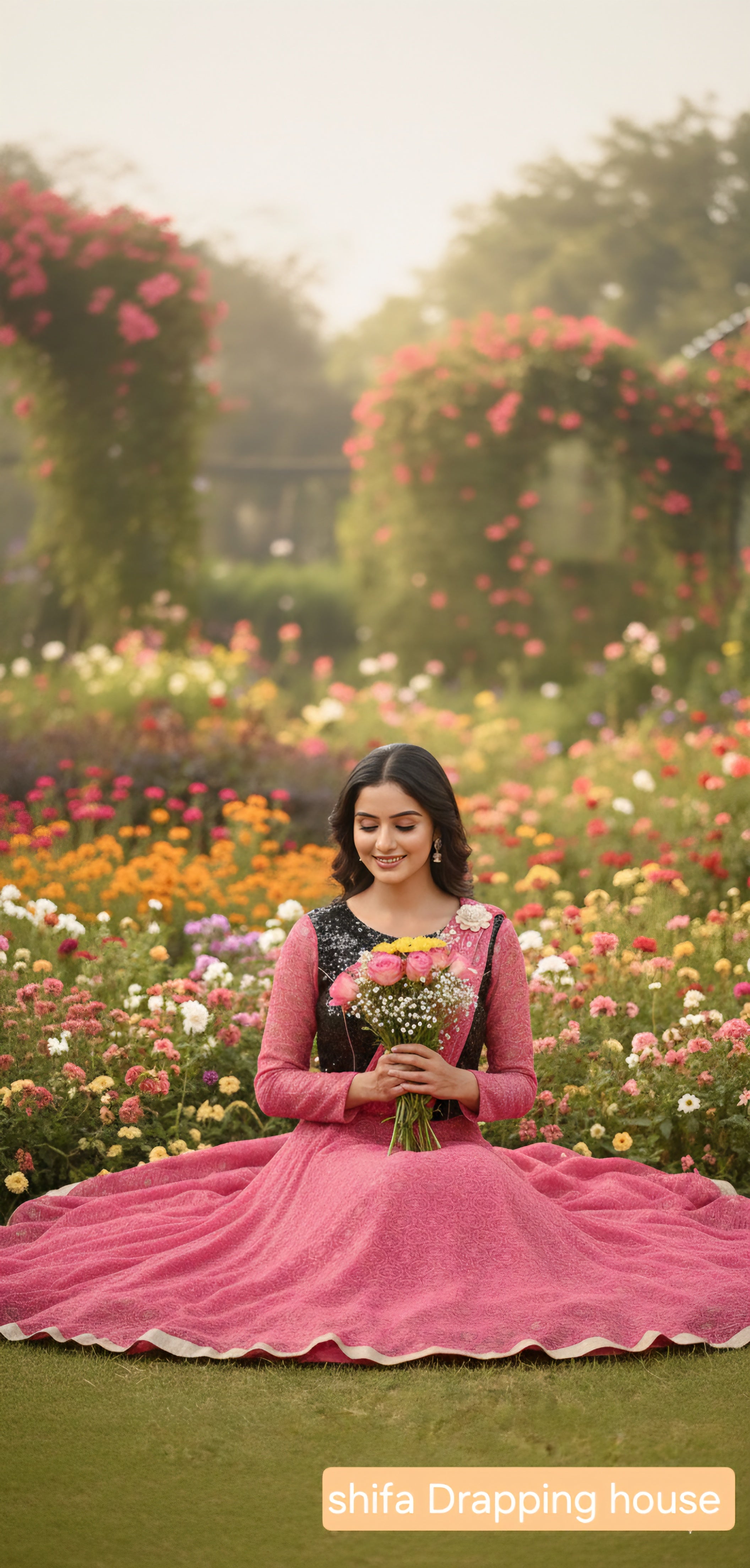 Designer Party Wear Gown - Pink & Black Sequin Hosiery Anarkali with Drape