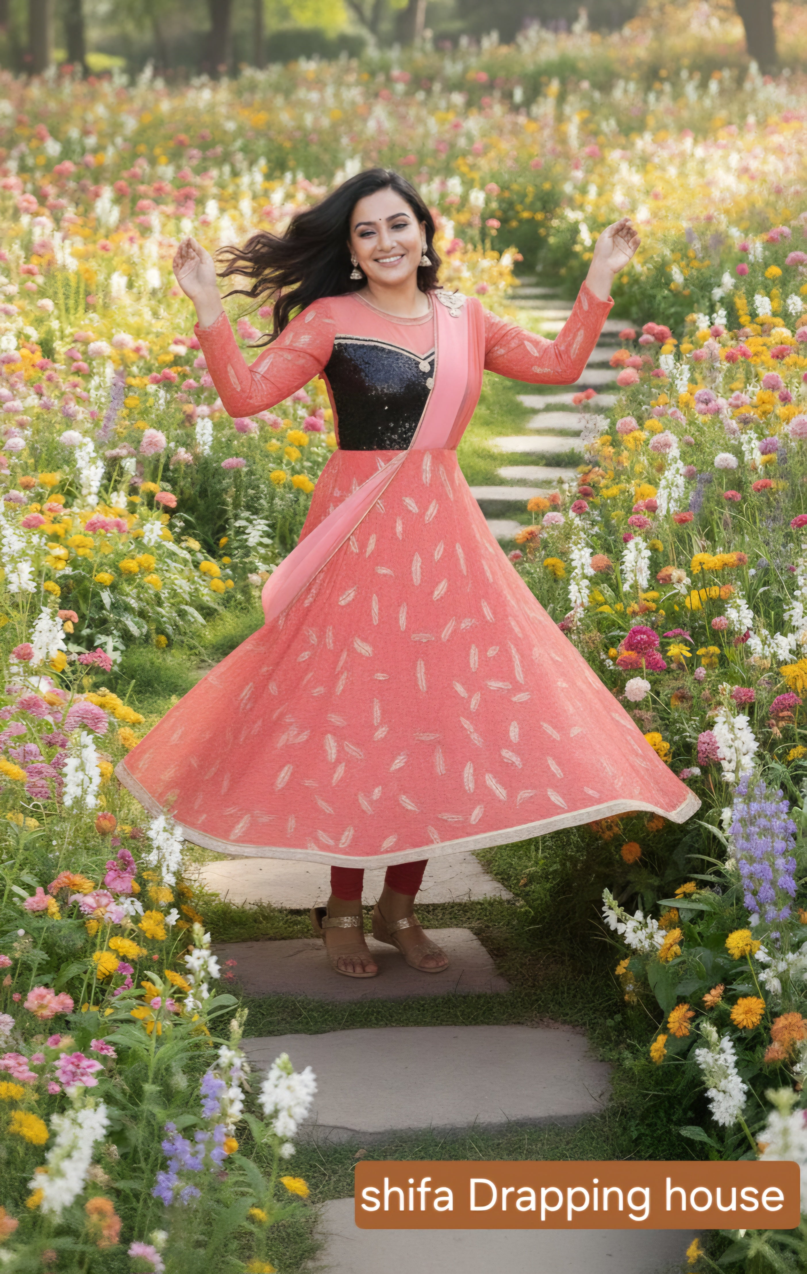 Glittering Black Sequin Bodice Gown with Hosiery Flair & Georgette Dupatta