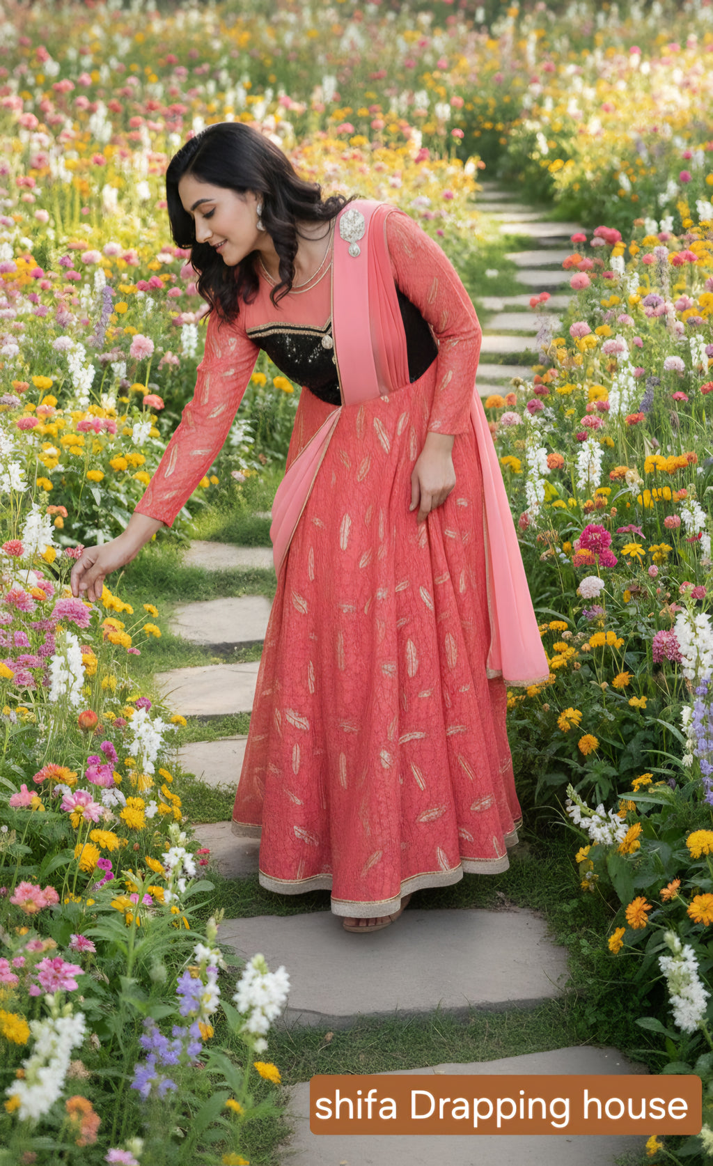 Glittering Black Sequin Bodice Gown with Hosiery Flair & Georgette Dupatta