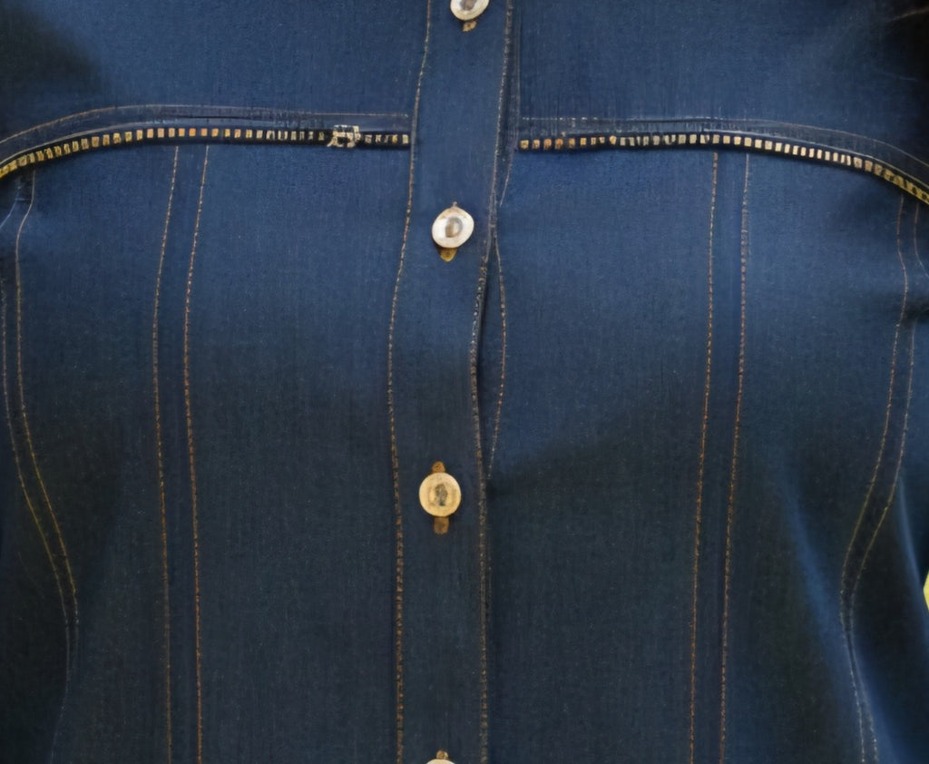 Women's Indigo Blue Denim Kurti with Pintucks, Metal Chain Detail & Pleated Back