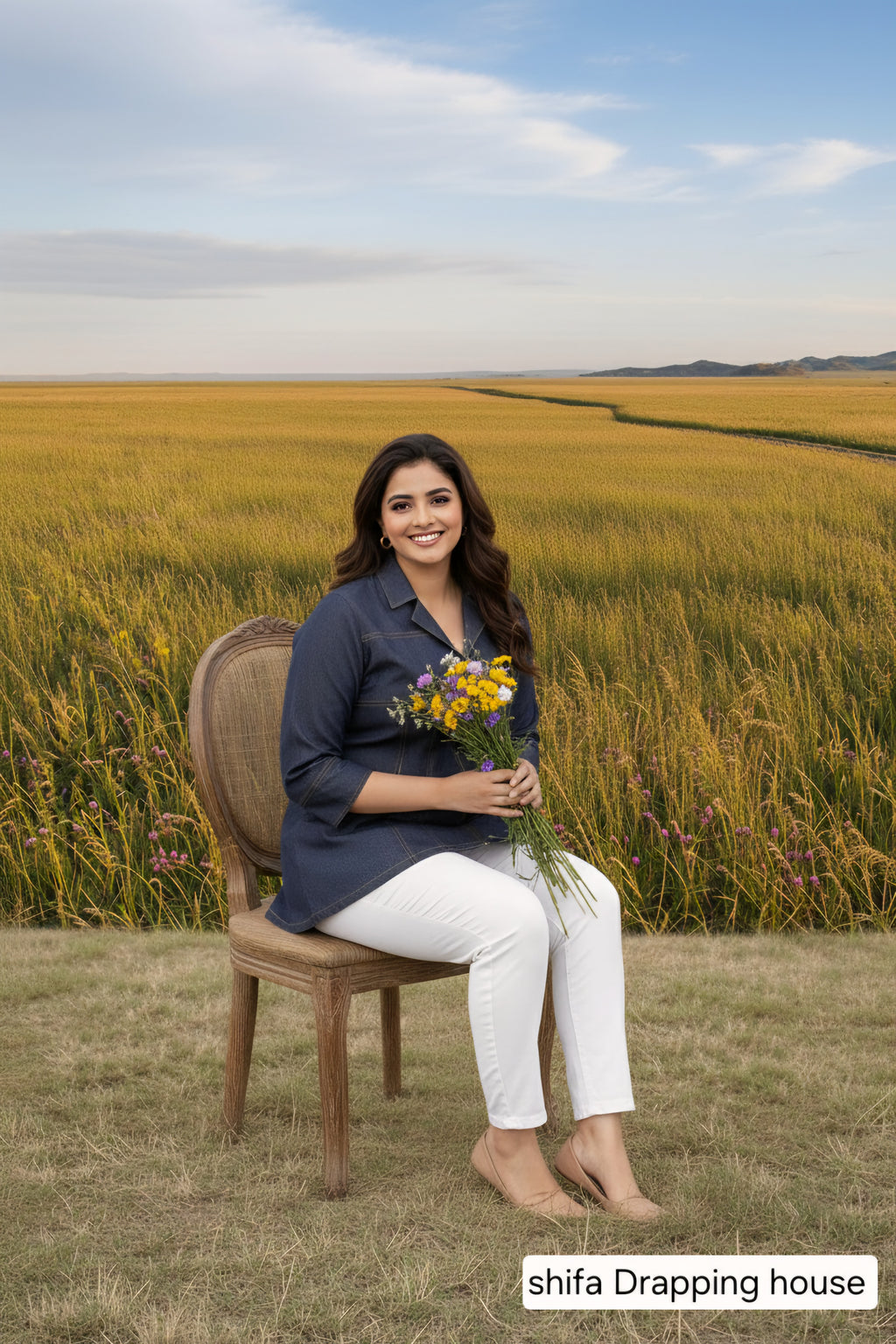 Shifa Drapping House | Premium Metal Zip Denim tank top jacket style shirt  with Cuff Buttons